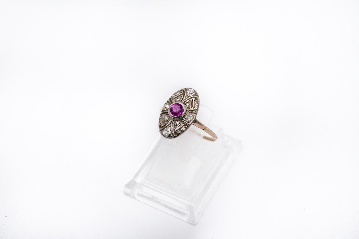Old European Cut Art Deco Ring with Natural Ruby 0, 40ct and Diamonds, Hungary, 1920s. For Sale