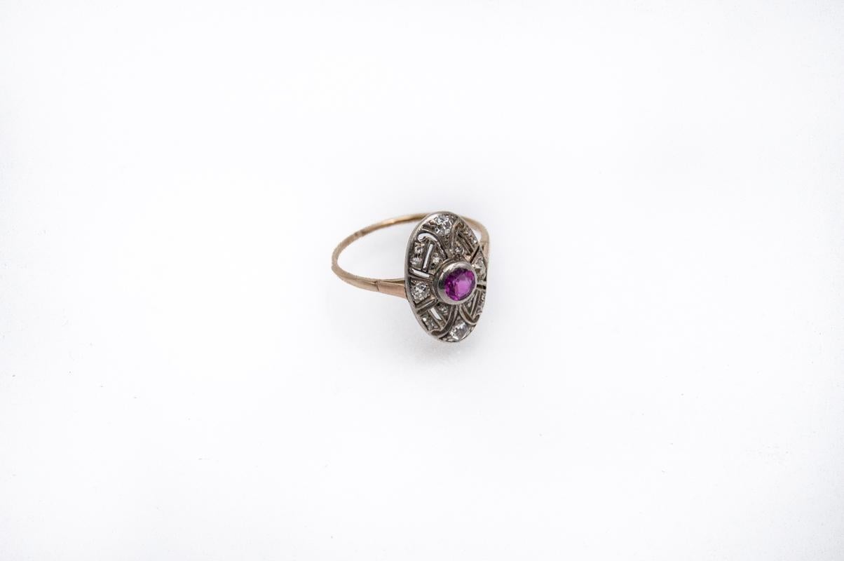 Women's or Men's Art Deco Ring with Natural Ruby 0, 40ct and Diamonds, Hungary, 1920s. For Sale