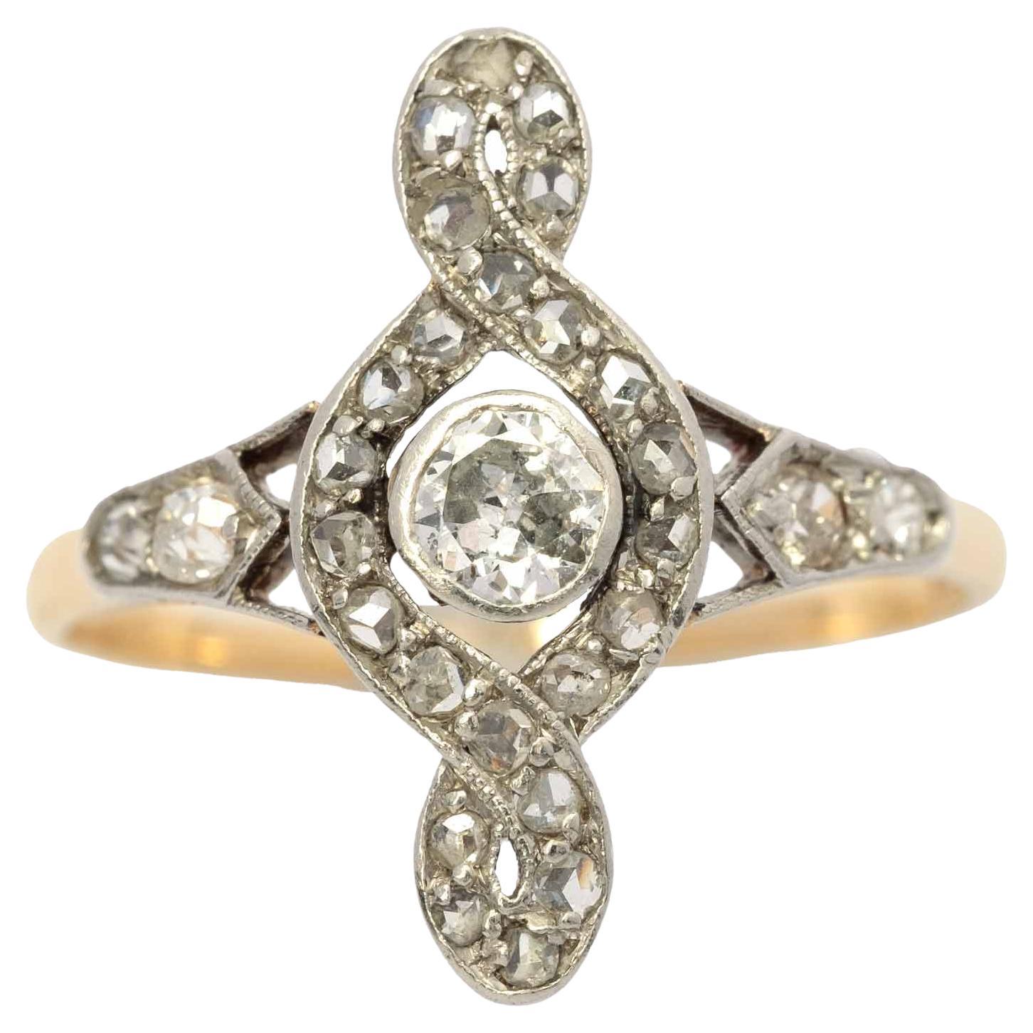 Art Deco ring with old cut diamonds Marquise