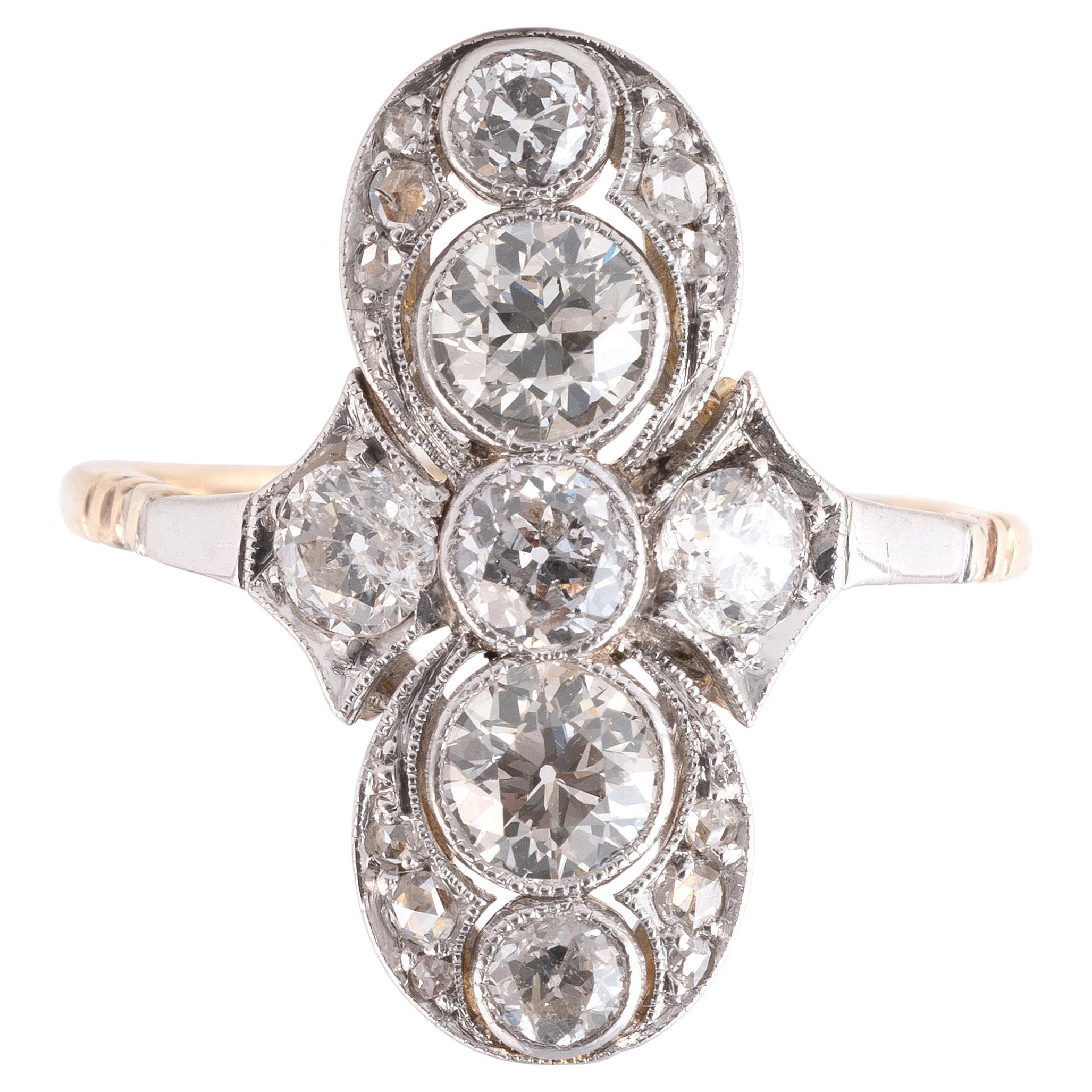 Art Déco Ring With Old European Cut Diamonds Circa 1920
s