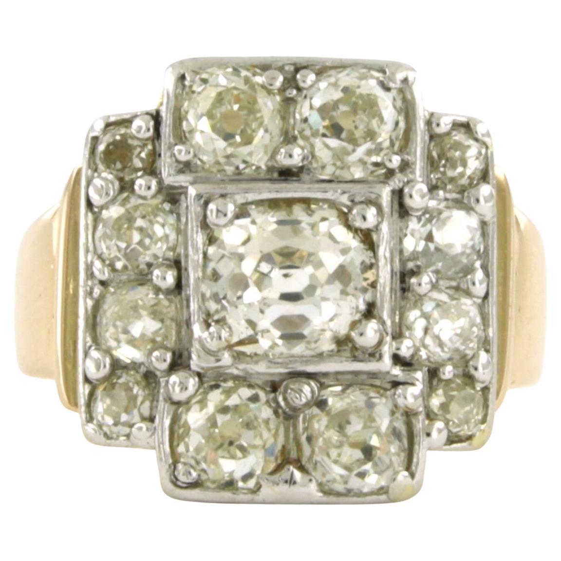 ART DECO Ring with old mine cut diamonds up to 2.60ct 18k gold and Platinum
