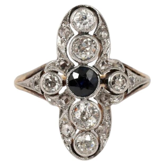 Bague Art déco sertie d'un saphir rond et de diamants, 0,70 ct.