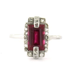 ART DECO ring with ruby and rose cut diamonds up to 0.05ct 18k gold