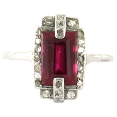 ART DECO ring with ruby and rose cut diamonds up to 0.05ct 18k gold
