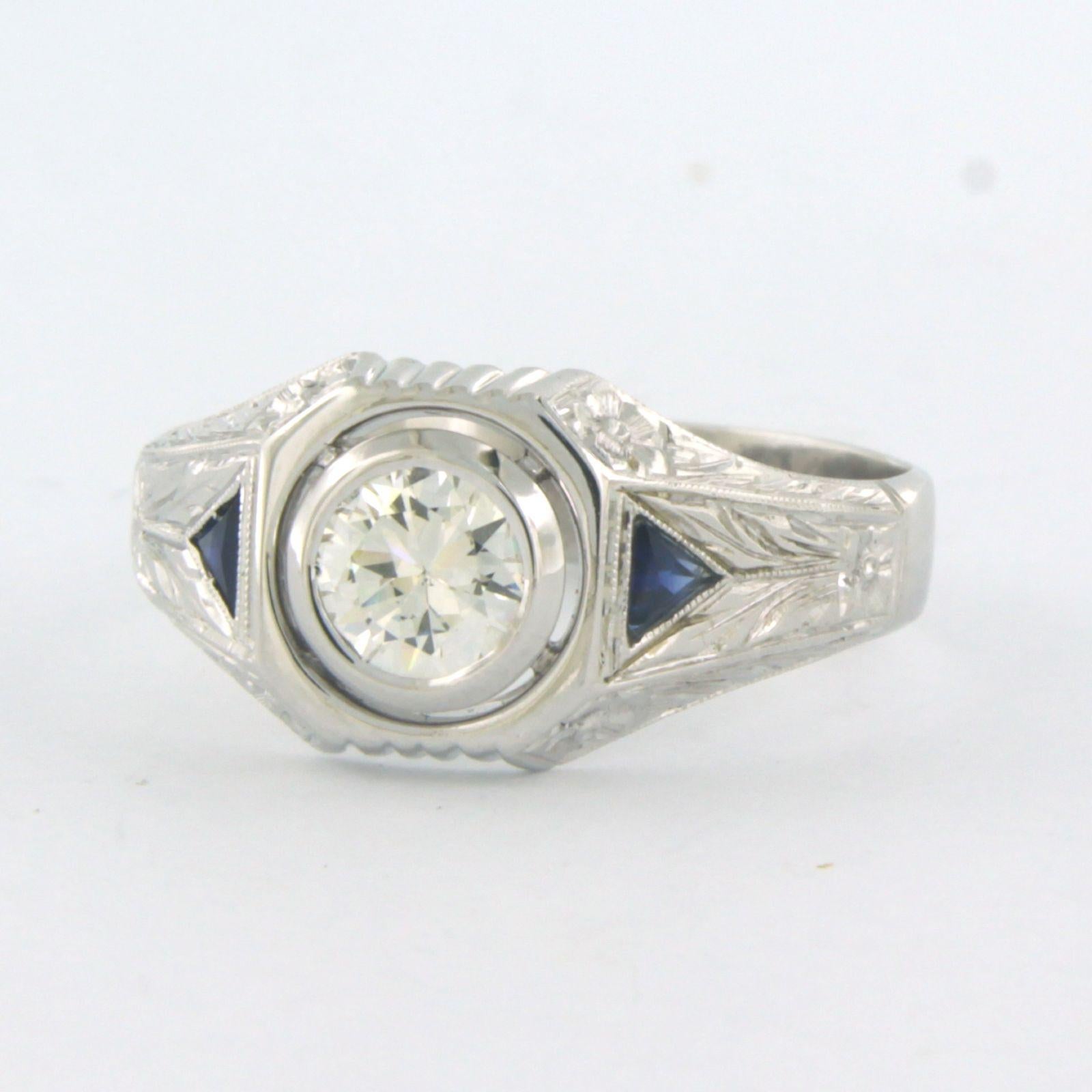Art Deco ART DECO - Ring with sapphire and diamond 14k white gold  For Sale