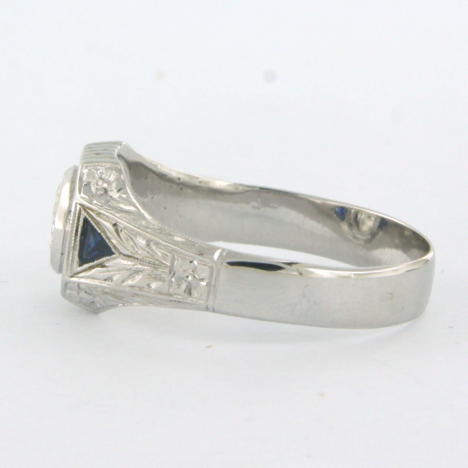 Brilliant Cut ART DECO - Ring with sapphire and diamond 14k white gold  For Sale