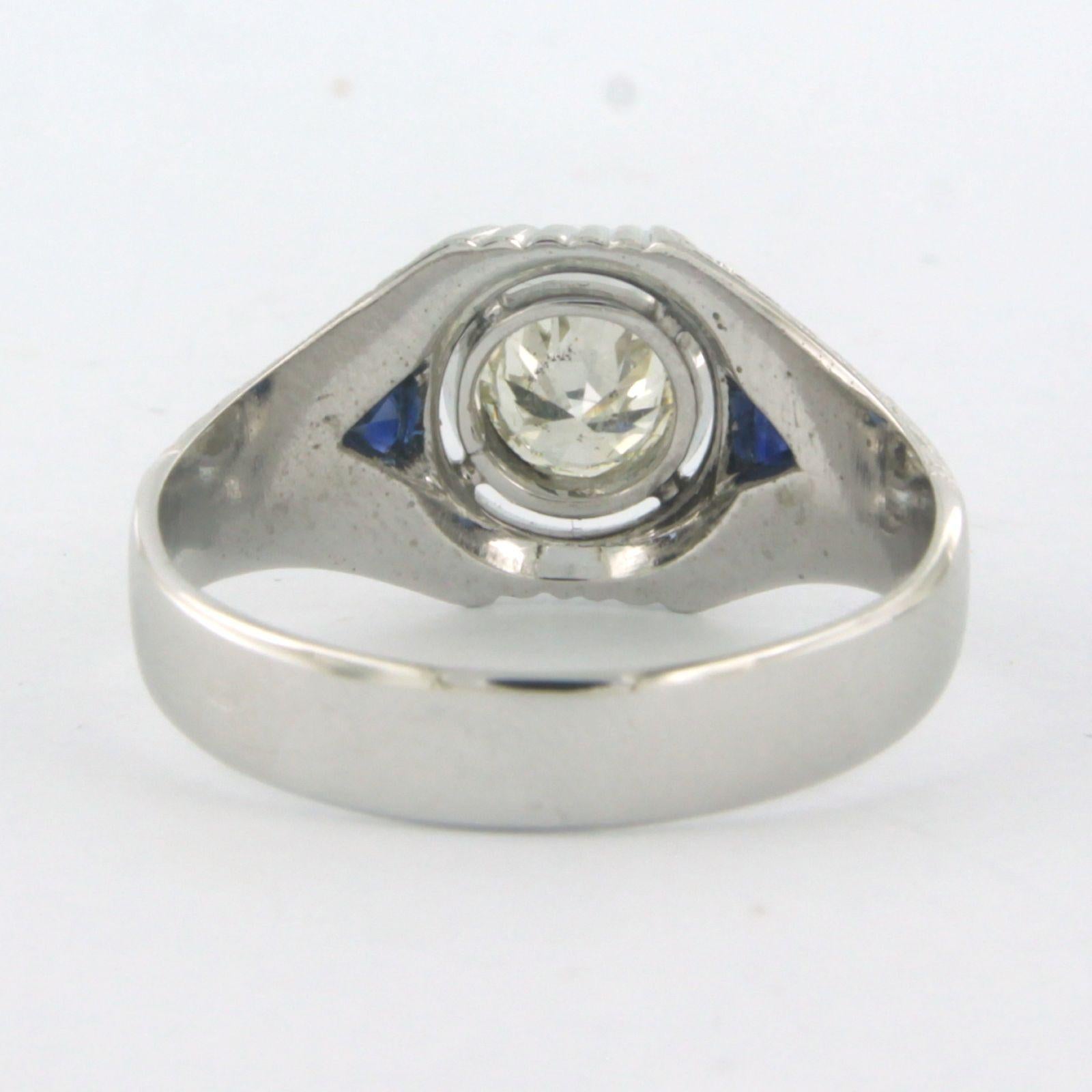 ART DECO - Ring with sapphire and diamond 14k white gold  In Good Condition For Sale In The Hague, ZH