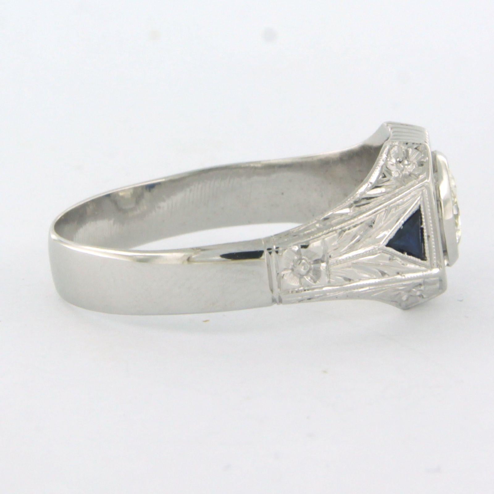 Men's ART DECO - Ring with sapphire and diamond 14k white gold  For Sale