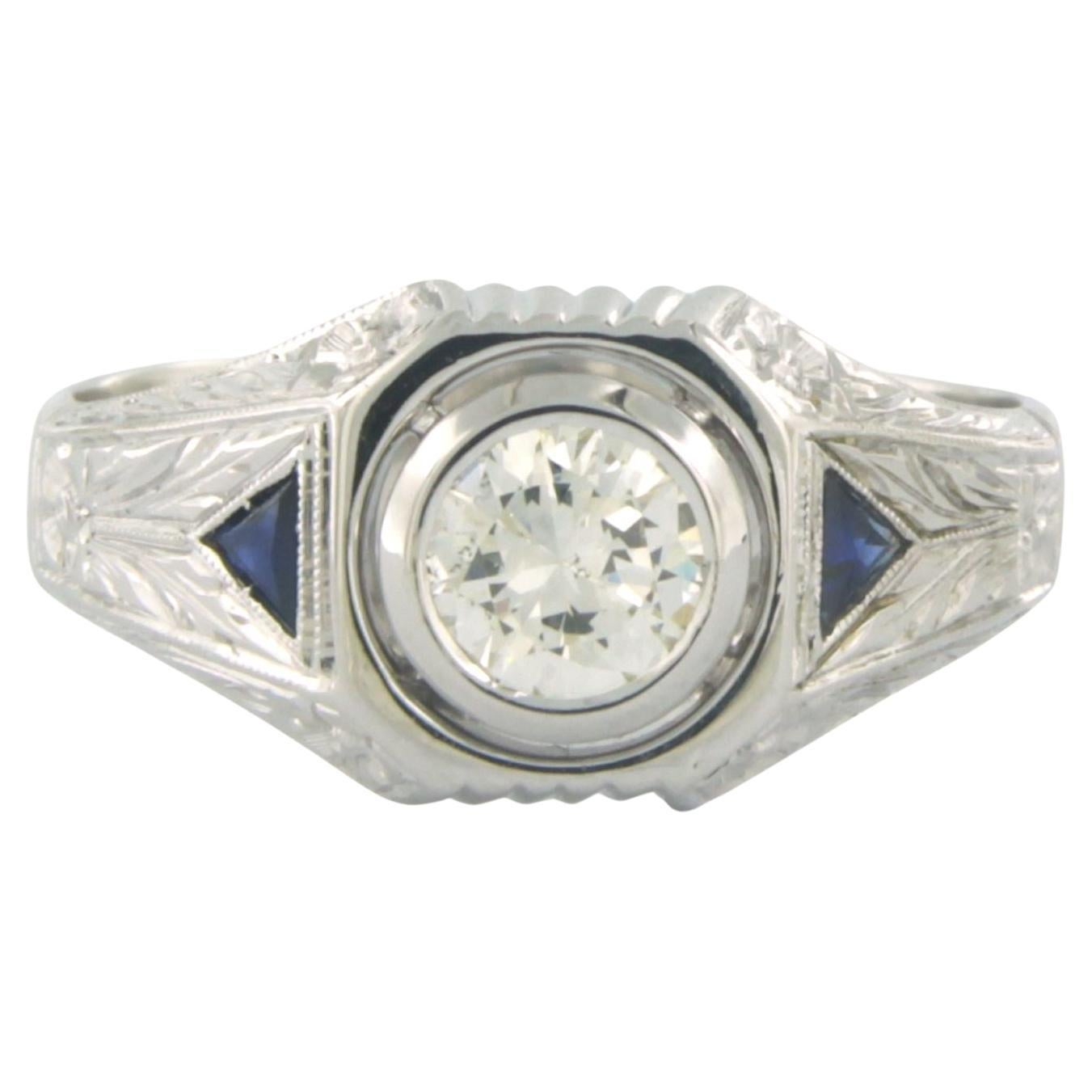 ART DECO - Ring with sapphire and diamond 14k white gold  For Sale