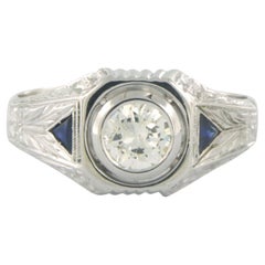 Antique ART DECO - Ring with sapphire and diamond 14k white gold 