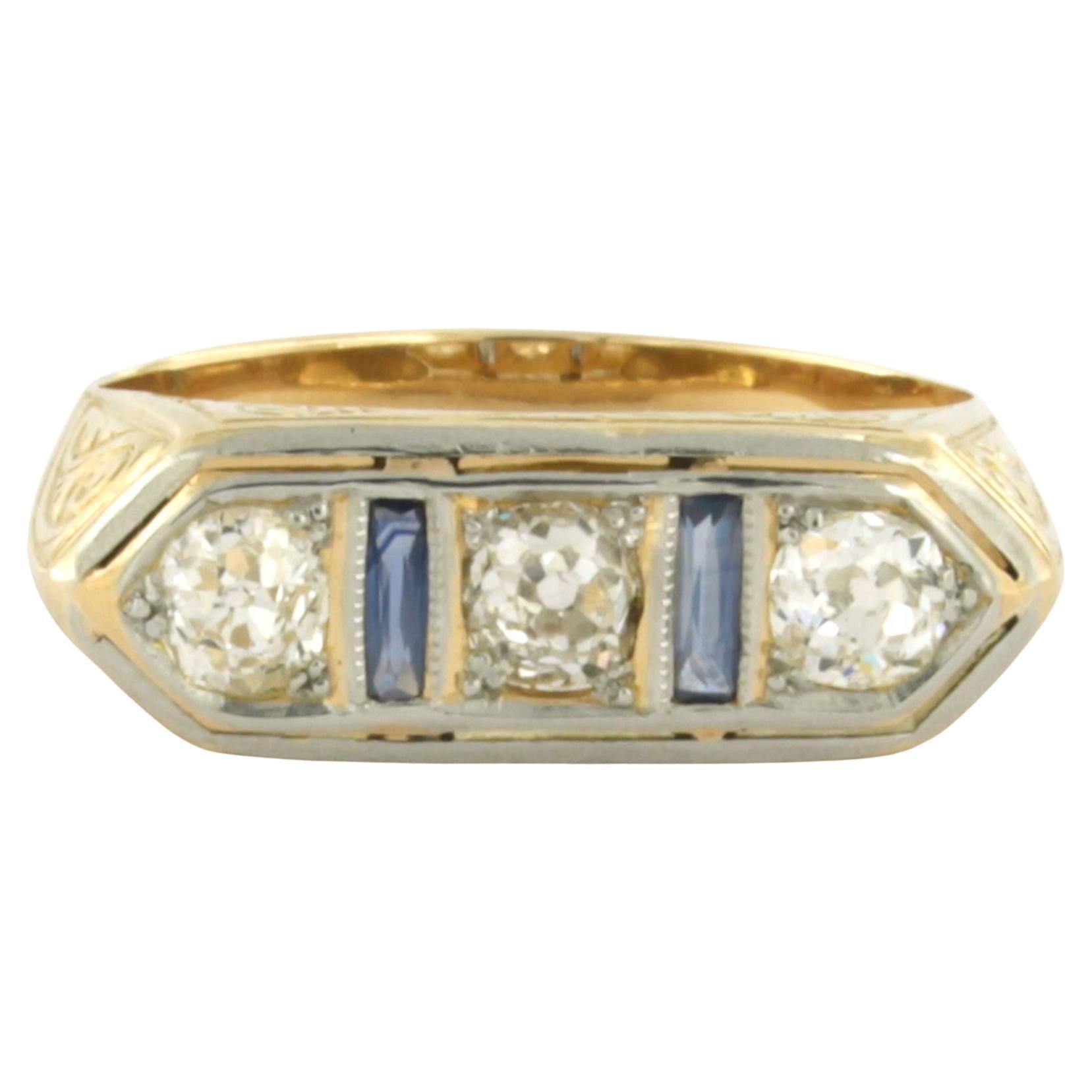 ART DECO Ring mit Saphir und Diamanten im Minenschliff 18k Gold und Platin