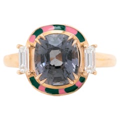 Art Deco Ring, 14k Rose Gold and 3.13ct Spinal Gray 0.37ct Baguette Stone Ring