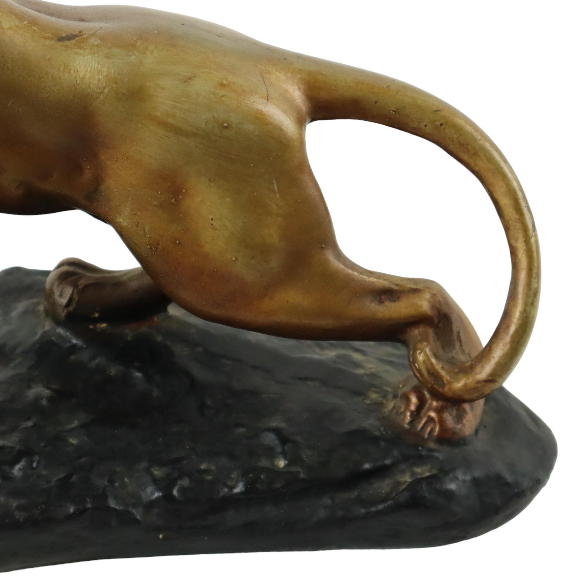 French Art Deco Roaring Tiger Statue Sculpture Bronze Patina Plaster For Sale
