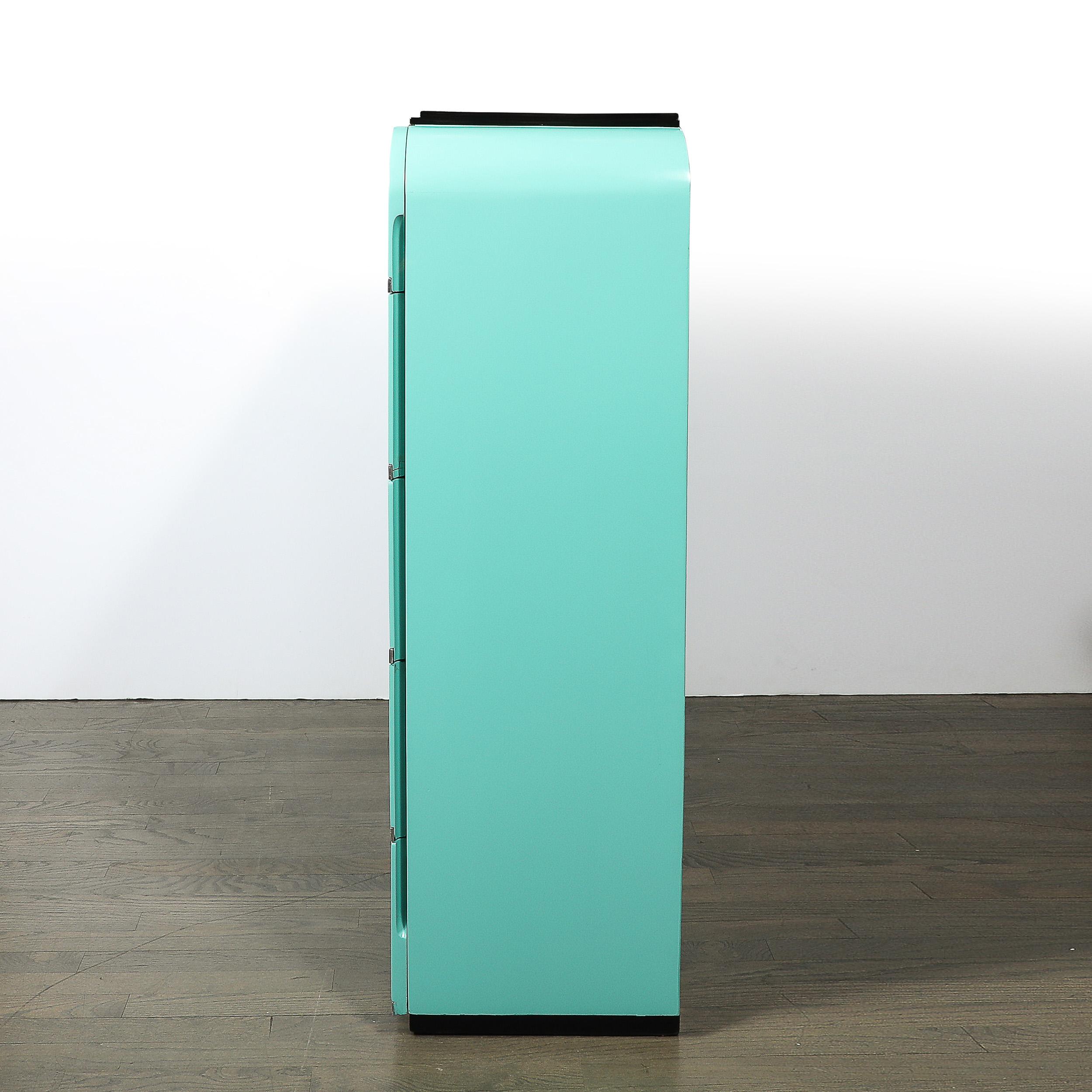 Art Deco Robin's Egg Blue Lacquer & Brushed Aluminum High Chest by Donald Deskey For Sale 6