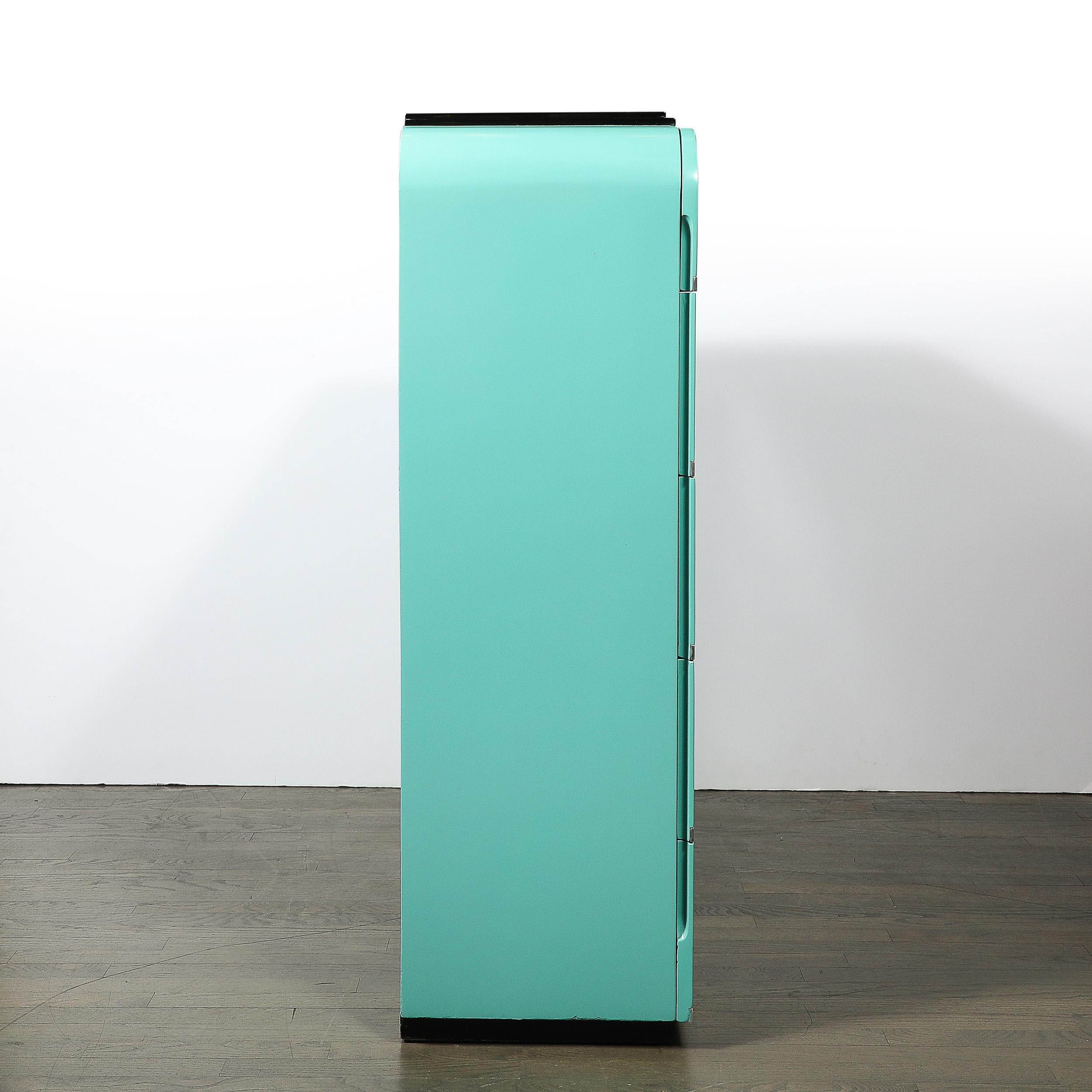 Art Deco Robin's Egg Blue Lacquer & Brushed Aluminum High Chest by Donald Deskey For Sale 8