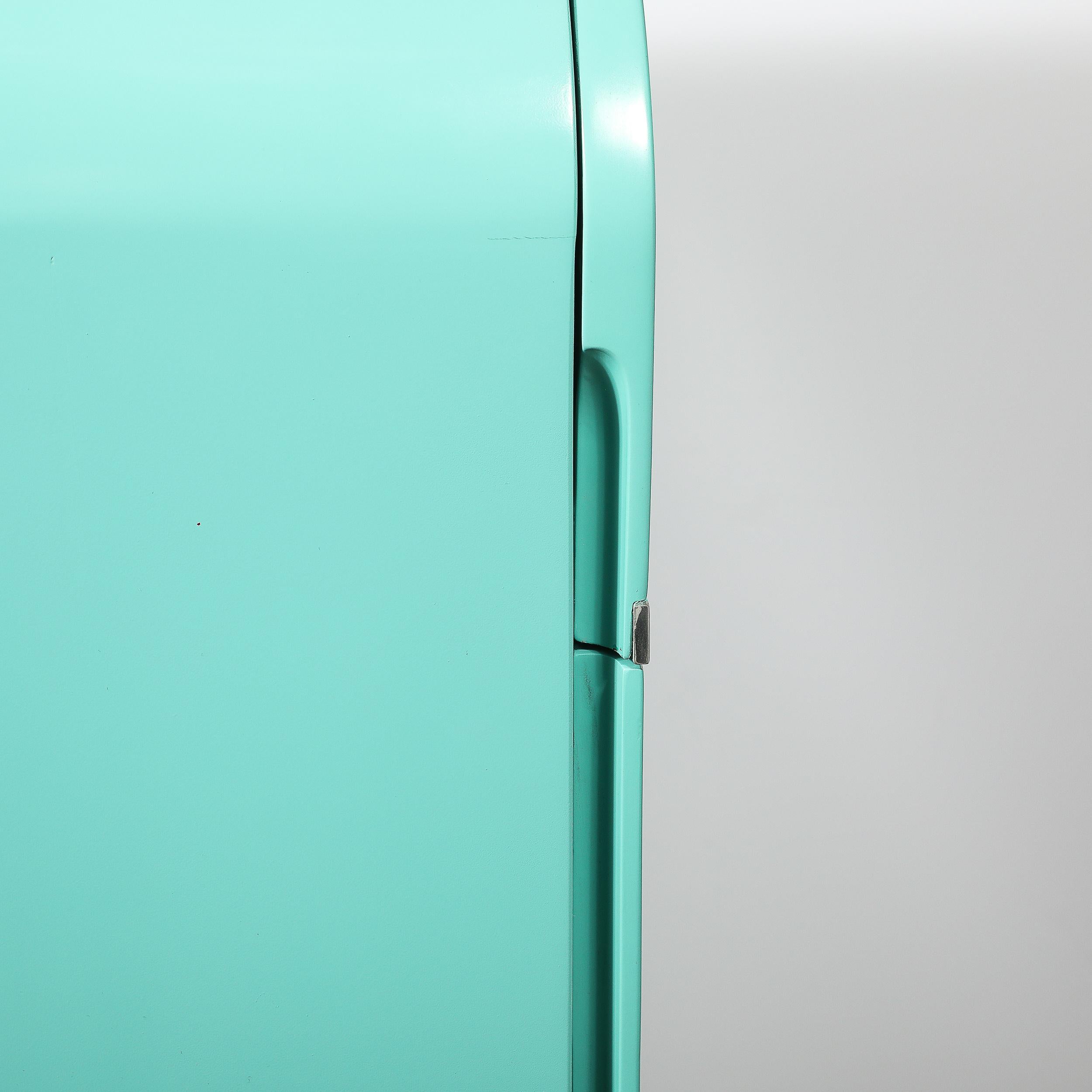Art Deco Robin's Egg Blue Lacquer & Brushed Aluminum High Chest by Donald Deskey For Sale 9