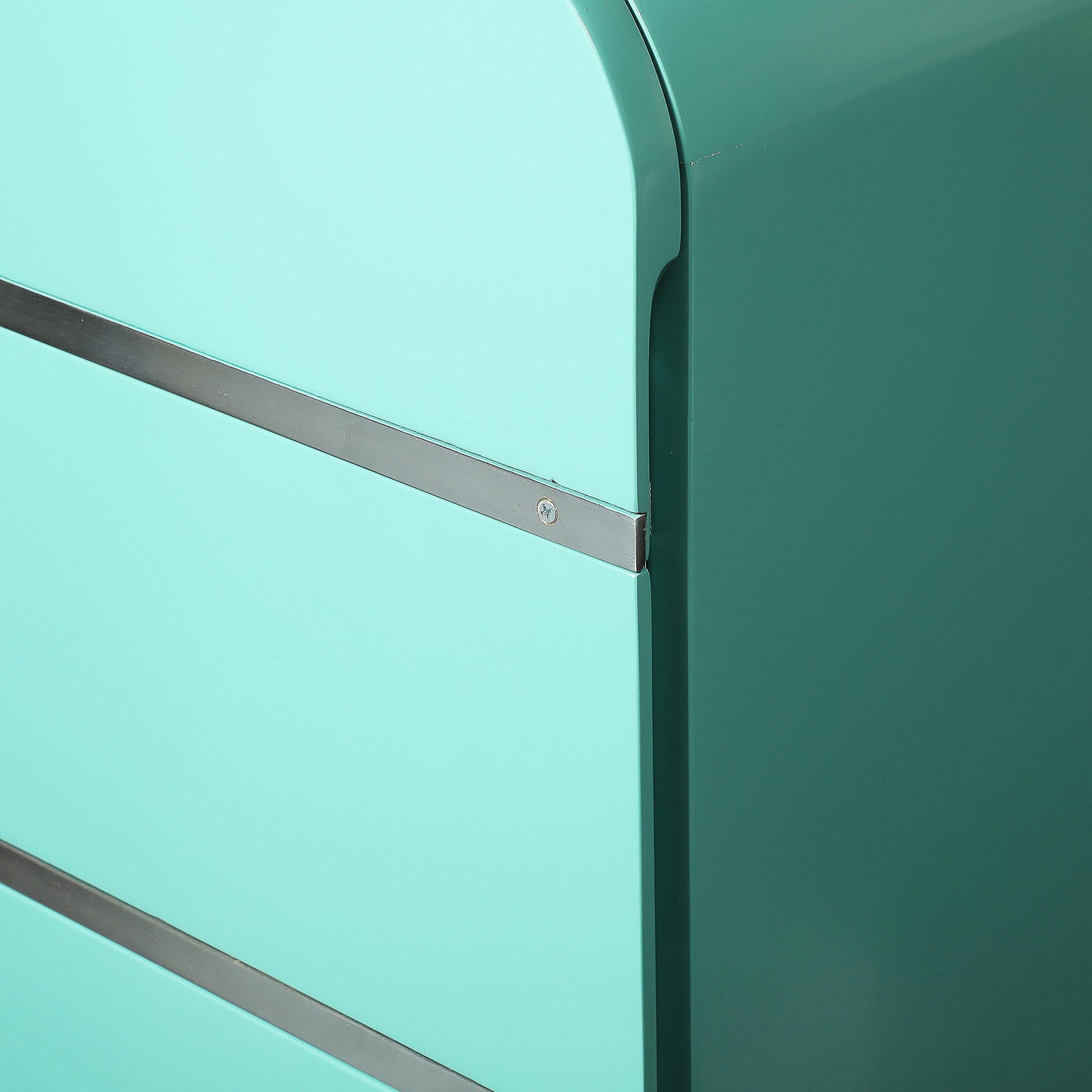 Art Deco Robin's Egg Blue Lacquer & Brushed Aluminum High Chest by Donald Deskey For Sale 2