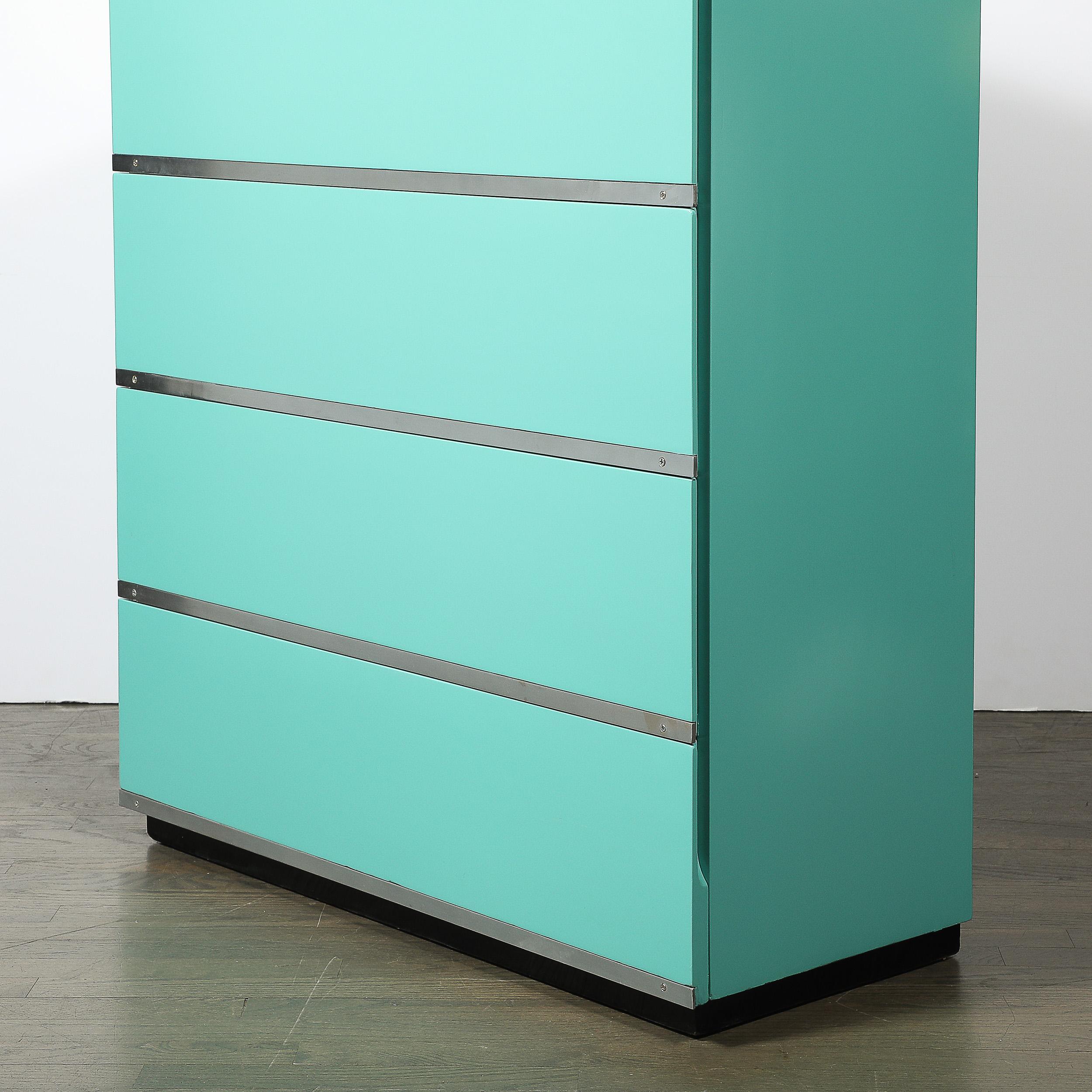 Art Deco Robin's Egg Blue Lacquer & Brushed Aluminum High Chest by Donald Deskey For Sale 4