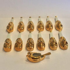 Art Deco ROBJ Set of 12 Duck Knife Rests and a Salt