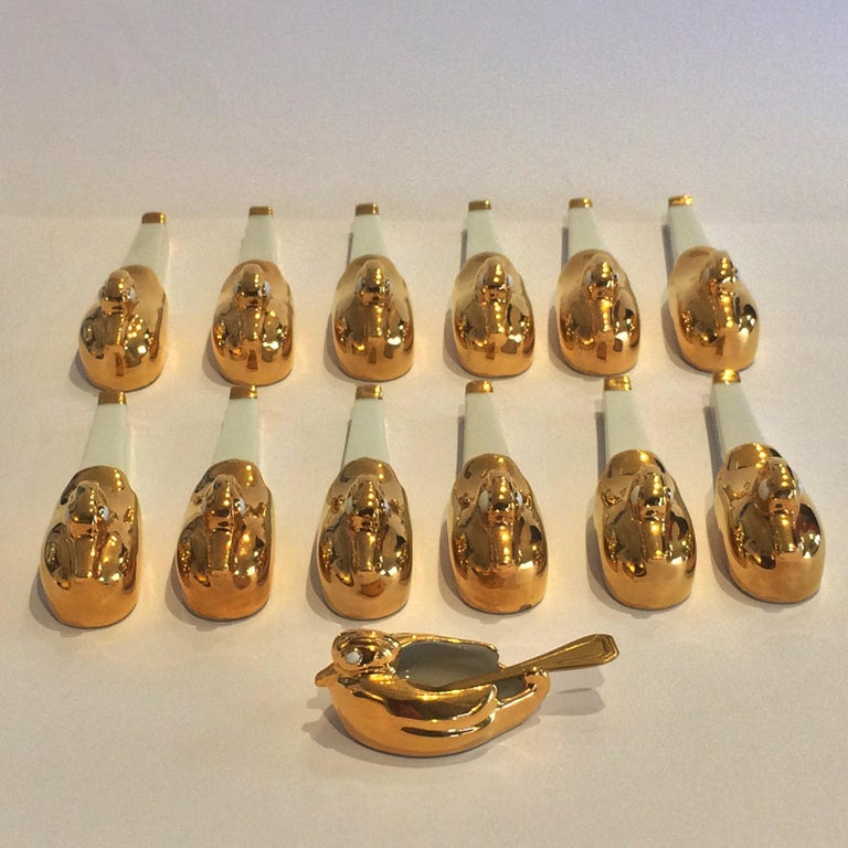 Art Deco ROBJ Set of 12 Duck Knife Rests and a Salt at 1stDibs