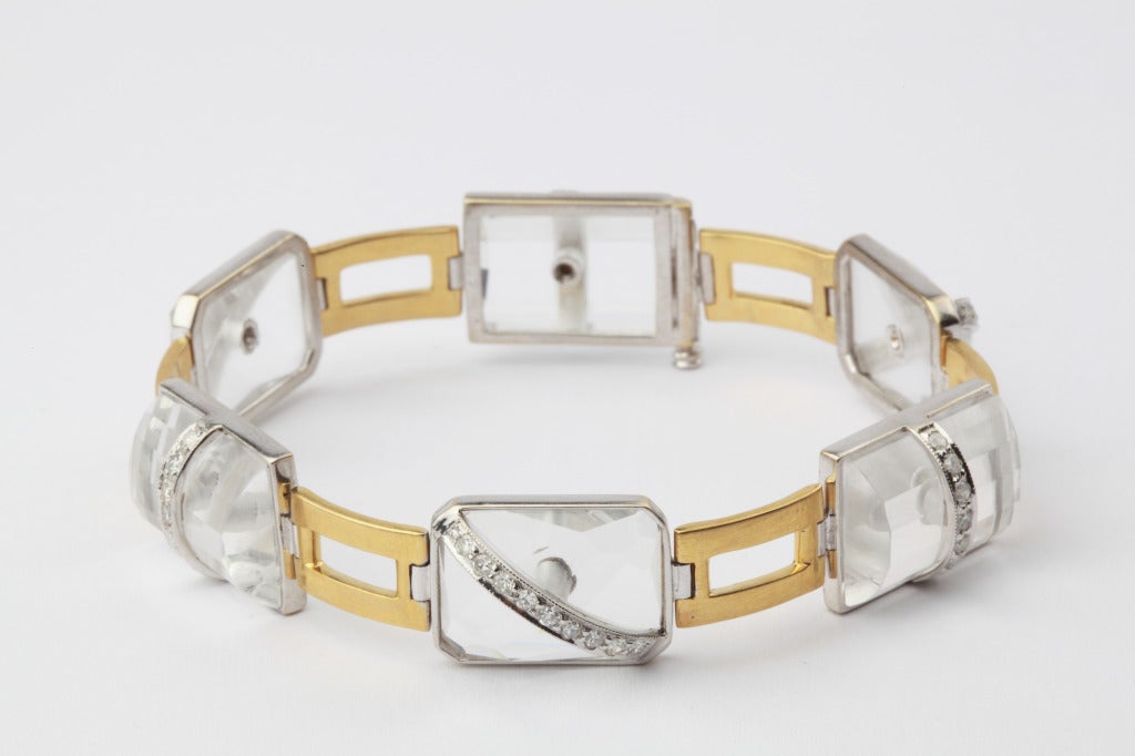 Art Deco Rock Crystal 18 Carat Gold Bracelet In Excellent Condition For Sale In Berlin, DE
