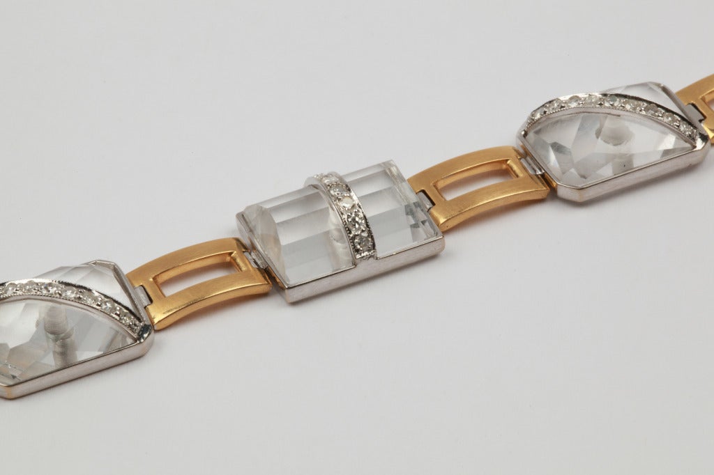 Art Deco Rock Crystal 18 Carat Gold Bracelet For Sale 1