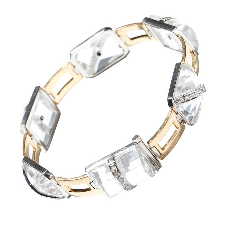 Art Deco Bergkristall-Armband aus 18 Karat Gold im Art déco-Stil im Angebot