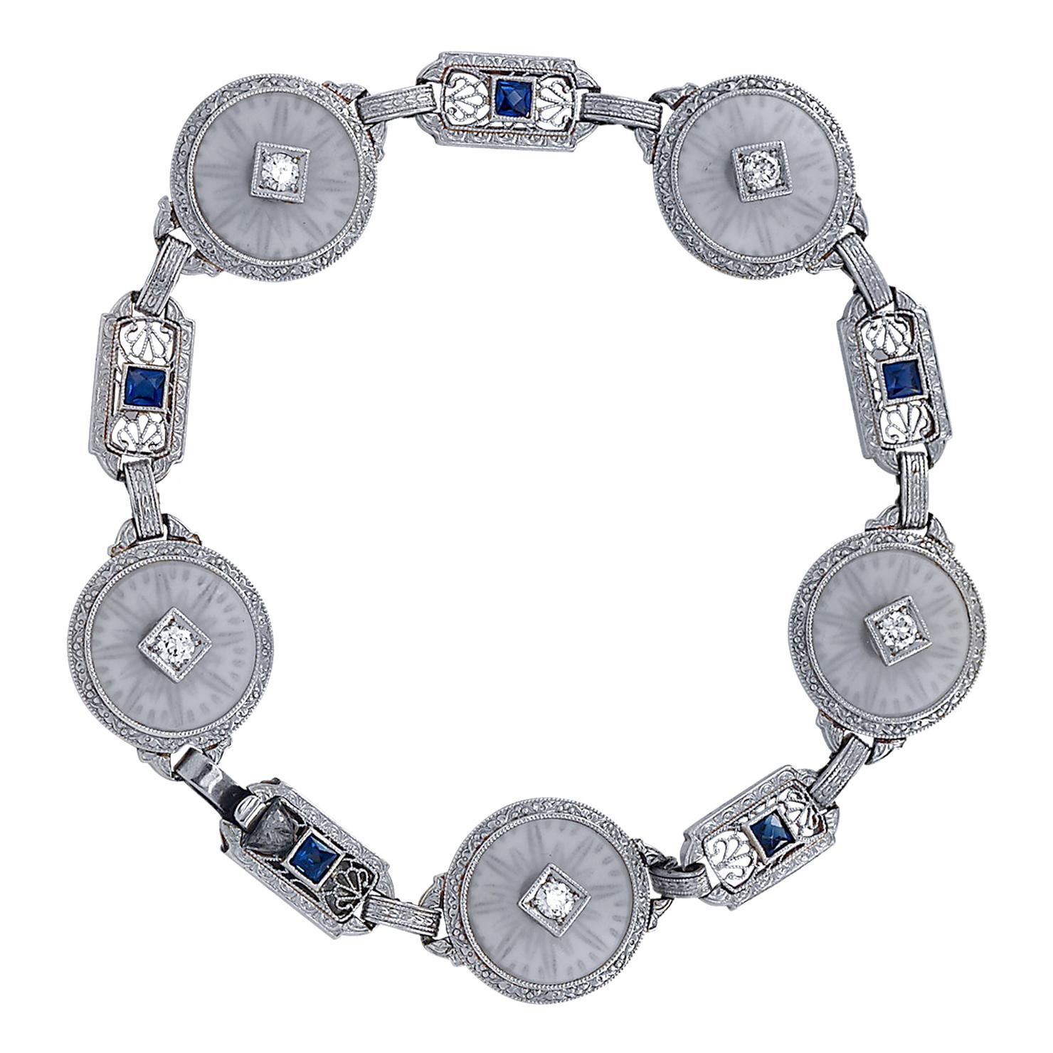 Art Deco Rock Crystal and Diamond Bracelet at 1stDibs