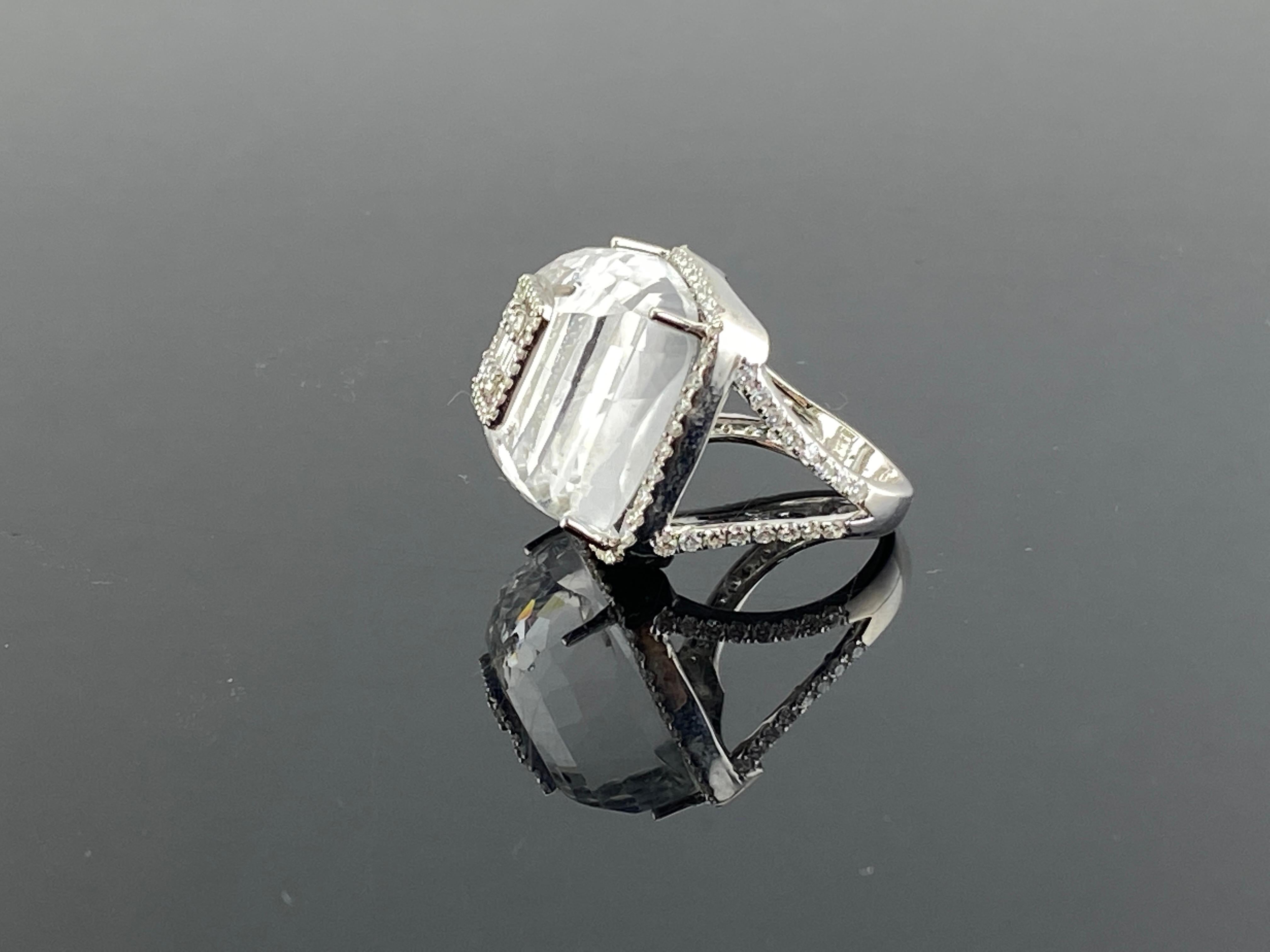 Art Deco Art-Deco Rock Crystal and Diamond Cocktail Dome Ring For Sale