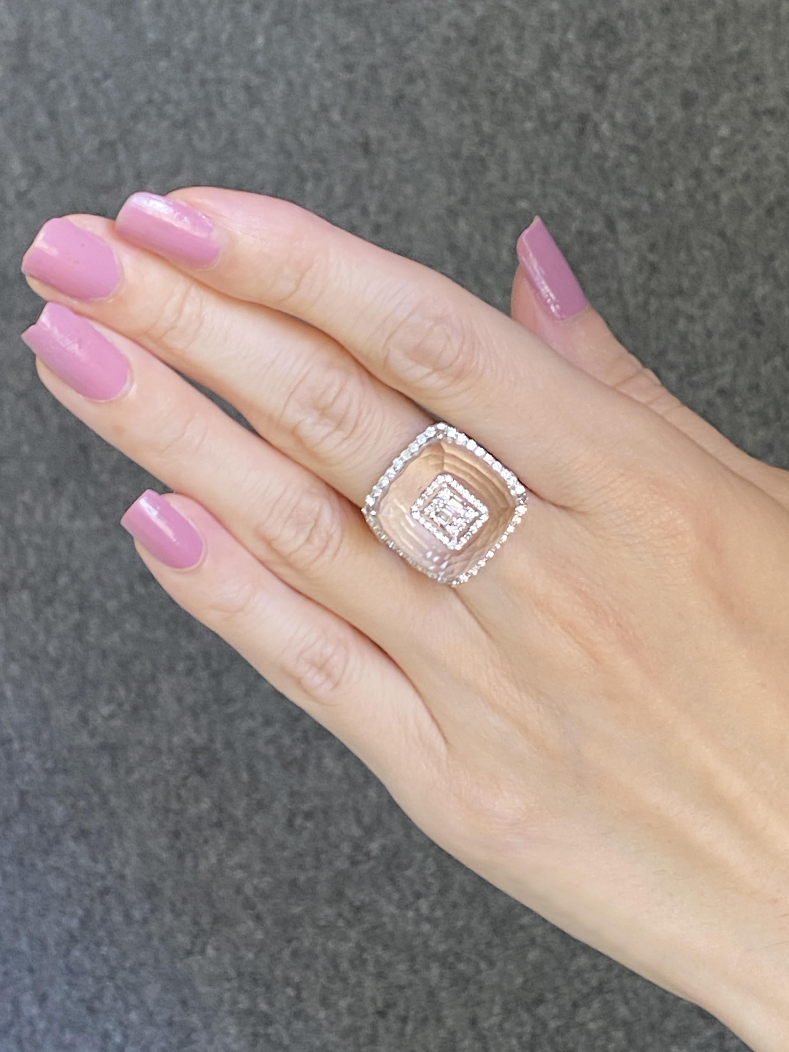Round Cut Art-Deco Rock Crystal and Diamond Cocktail Dome Ring
