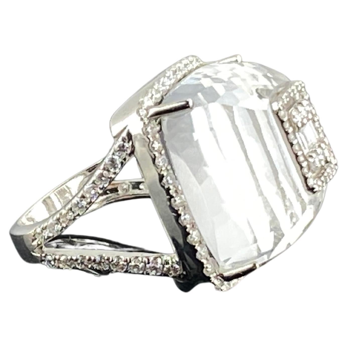 Art-Deco Rock Crystal and Diamond Cocktail Dome Ring For Sale