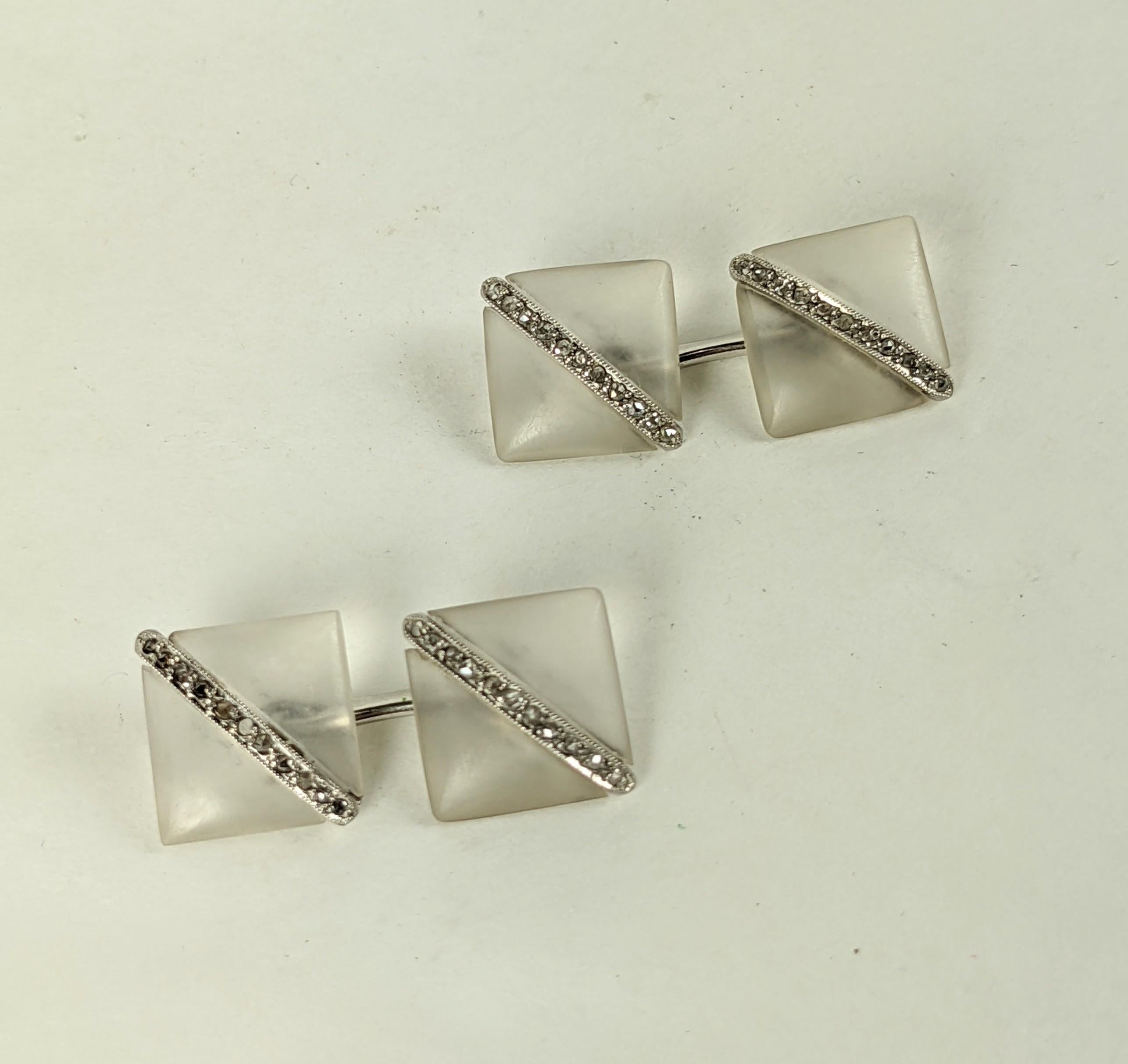 Art Deco Bergkristall und Diamant Manschettenknöpfe (Art déco) im Angebot