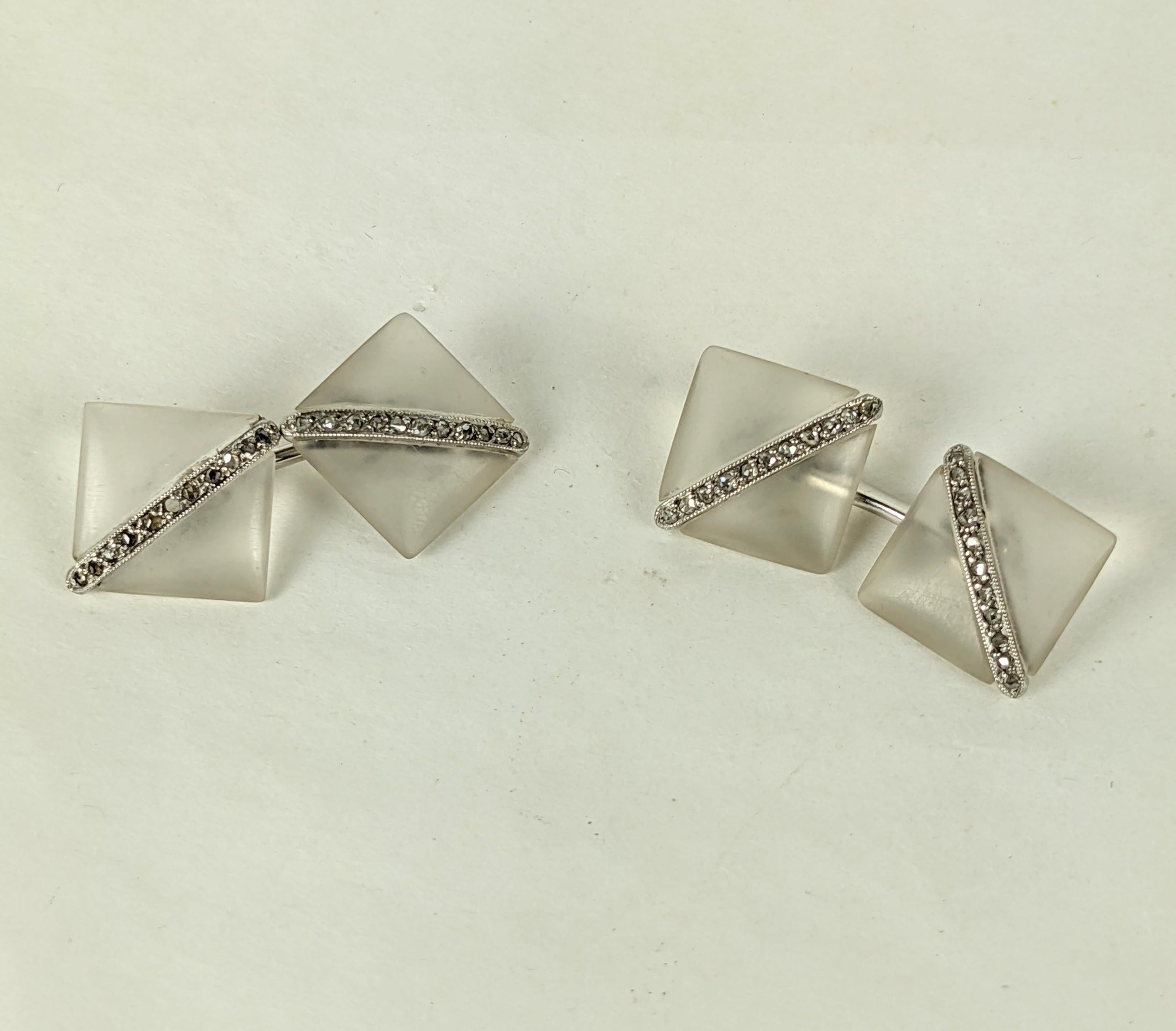 Rose Cut Art Deco Rock Crystal and Diamond Cufflinks For Sale