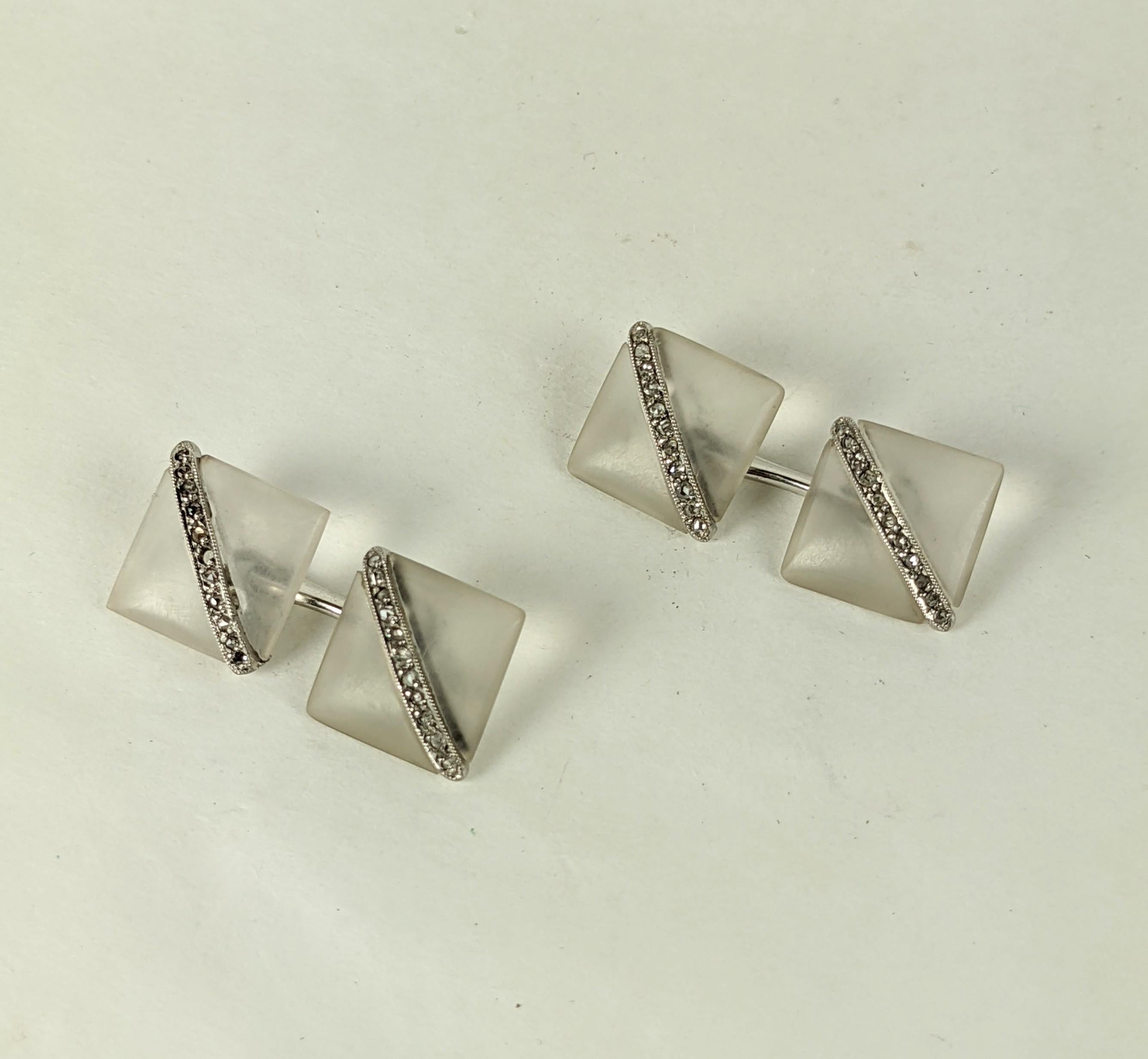 Art Deco Rock Crystal and Diamond Cufflinks In Good Condition For Sale In Riverdale, NY