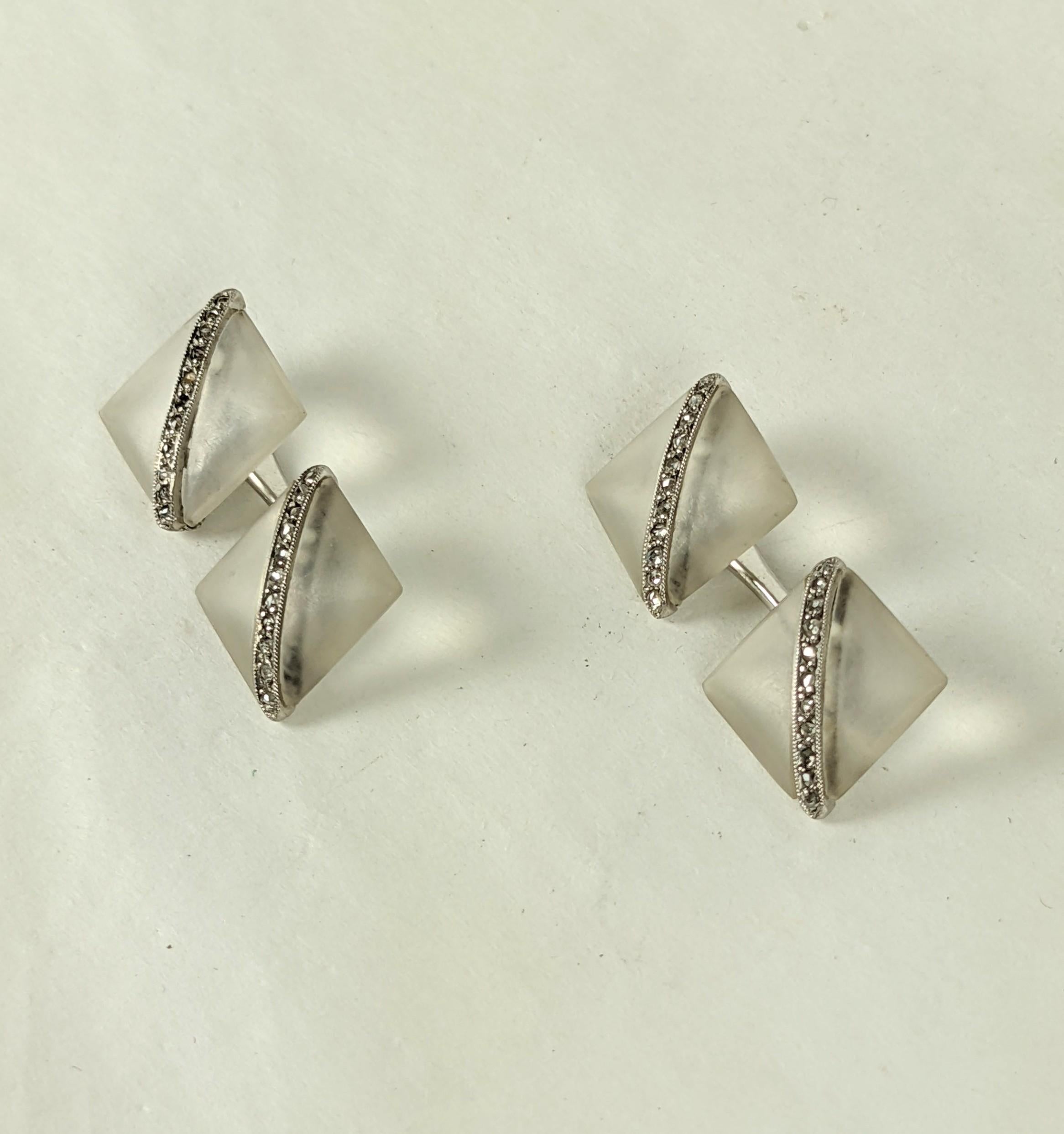 Women's or Men's Art Deco Rock Crystal and Diamond Cufflinks For Sale