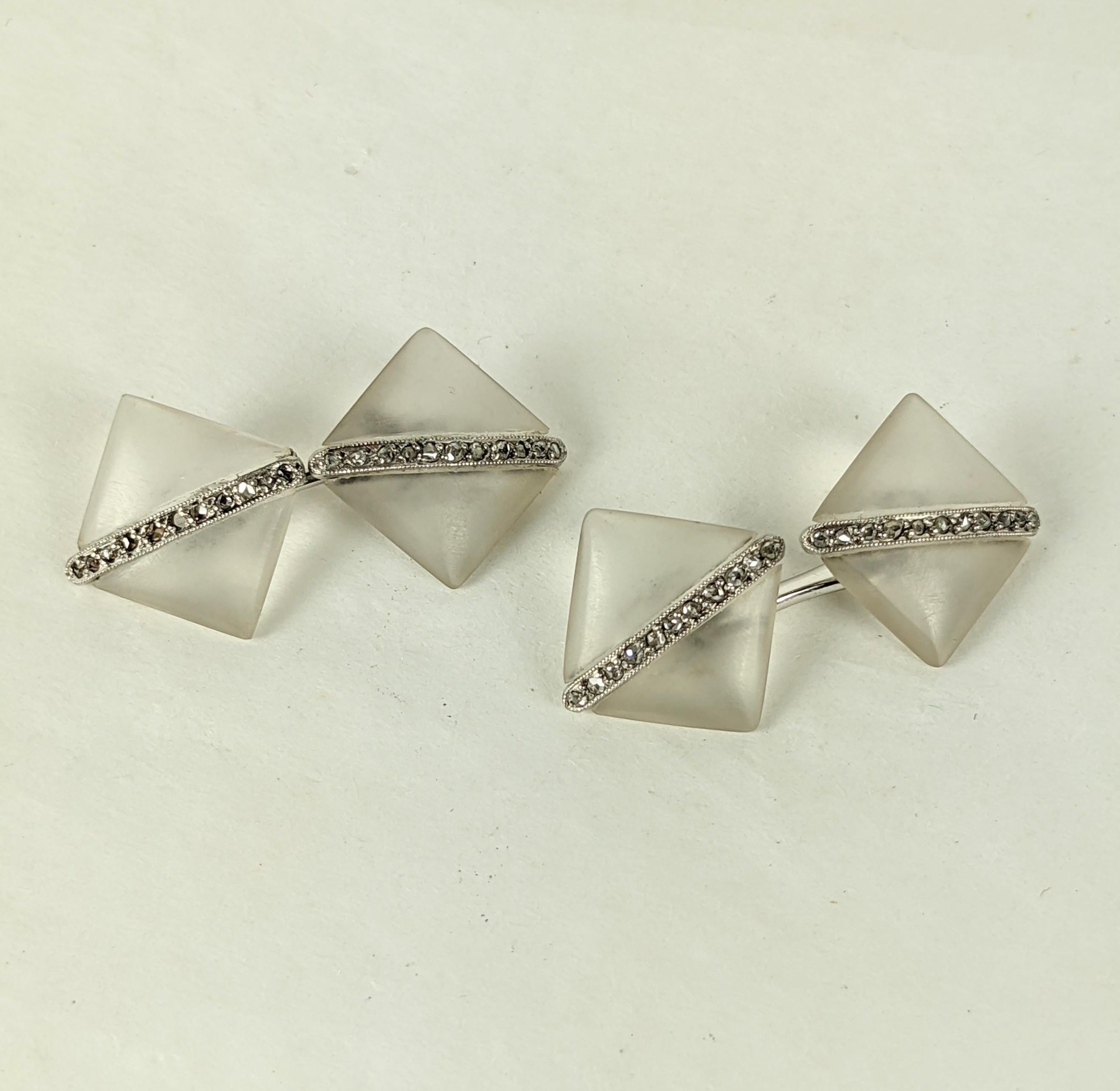 Art Deco Rock Crystal and Diamond Cufflinks For Sale 1