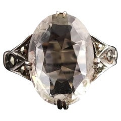 Art Deco Rock Crystal and Marcasite Ring, Sterling Silver