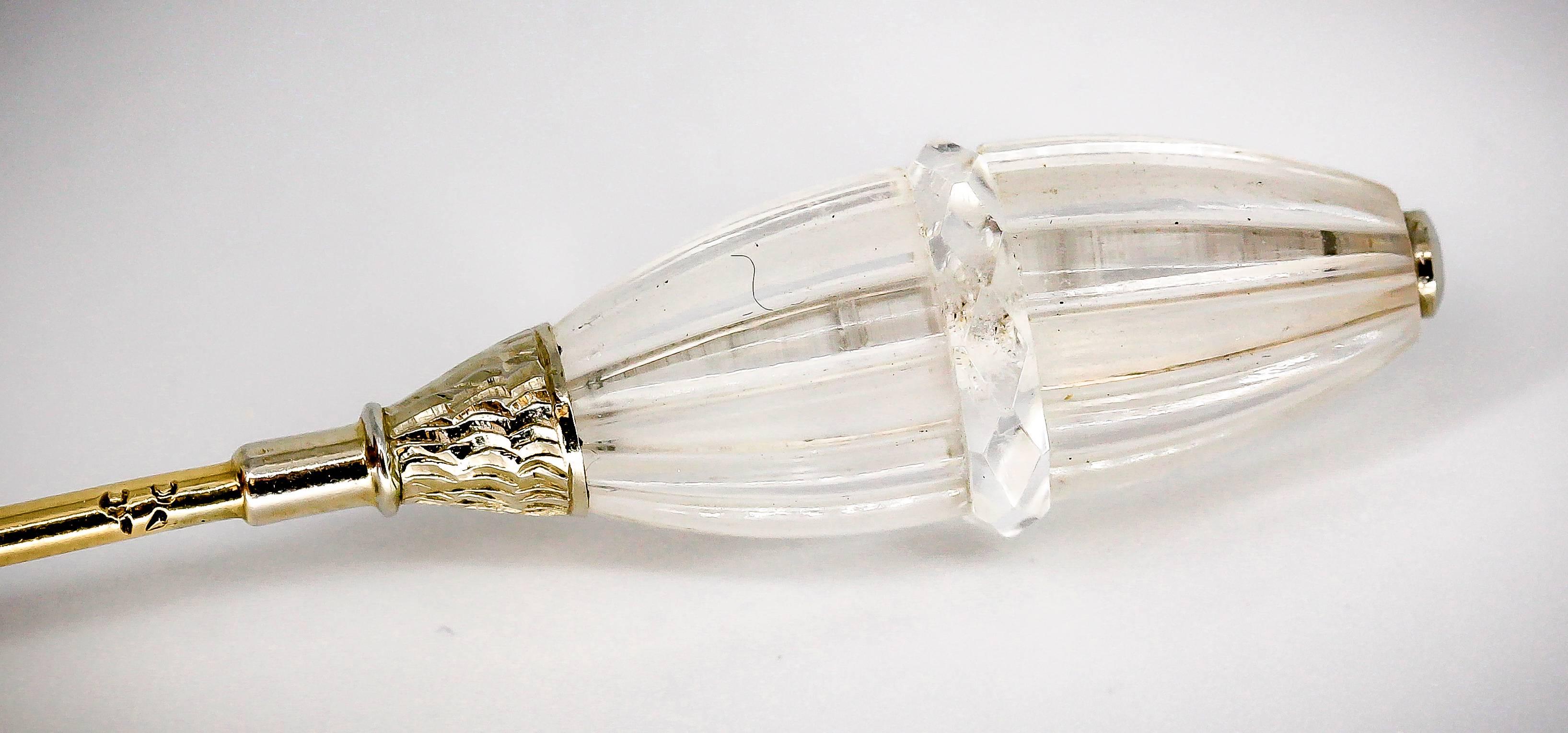 Art Deco Rock Crystal and Platinum Gold Jabot Pin In Good Condition In New York, NY