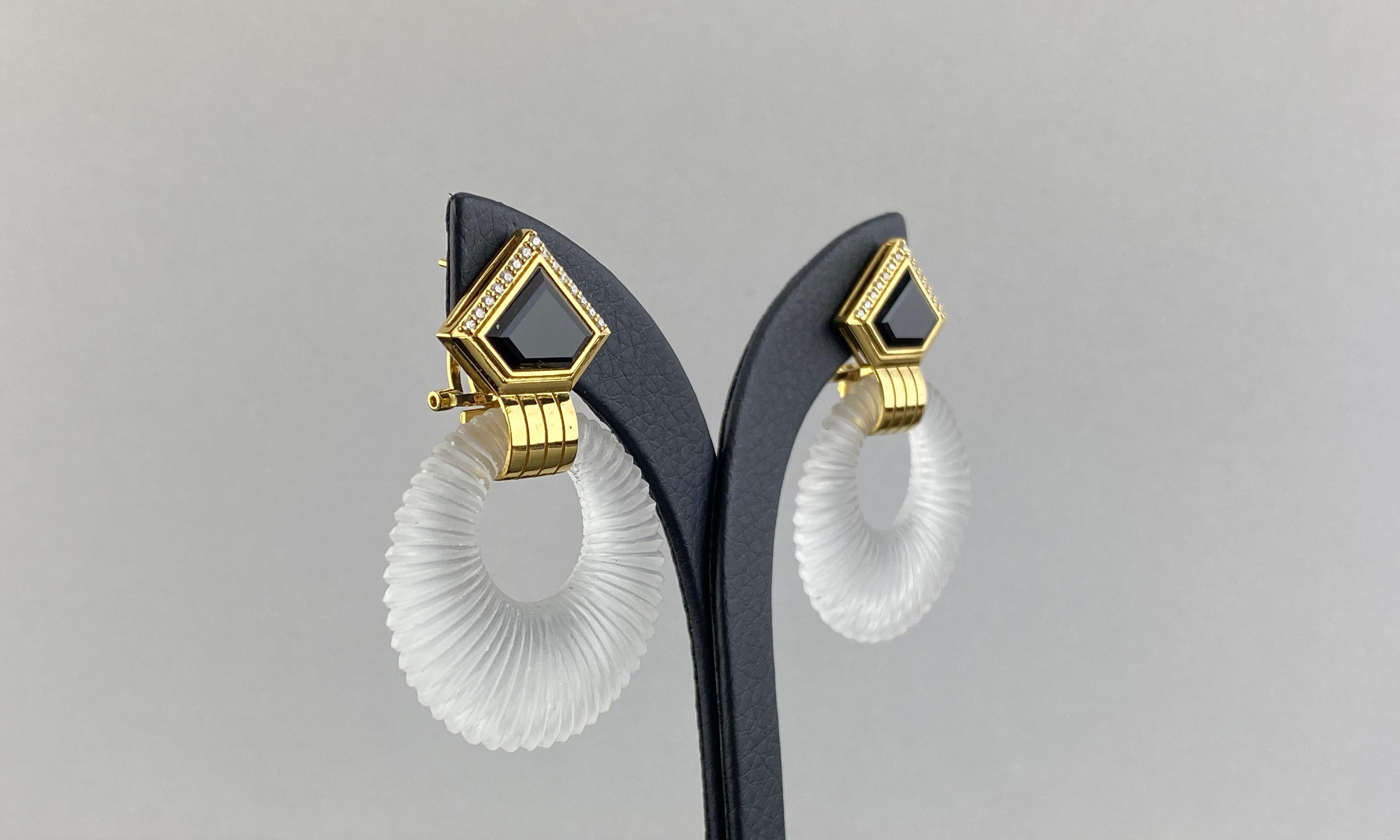 Ohrhänger aus Bergkristall, schwarzem Onyx und Diamant im Art déco-Stil (Gemischter Schliff) im Angebot