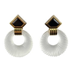 Pendientes Colgantes Art Decó de Cristal de Roca, Ónix Negro y Diamantes