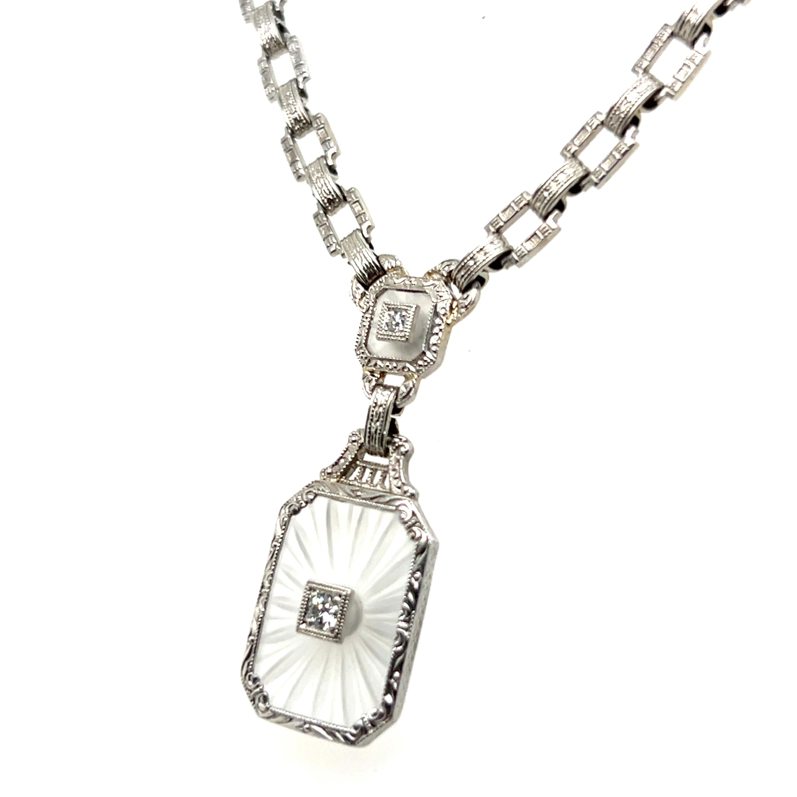 Collana Art Deco con cristalli di rocca e diamanti in oro bianco 14k A Link 1920 4
