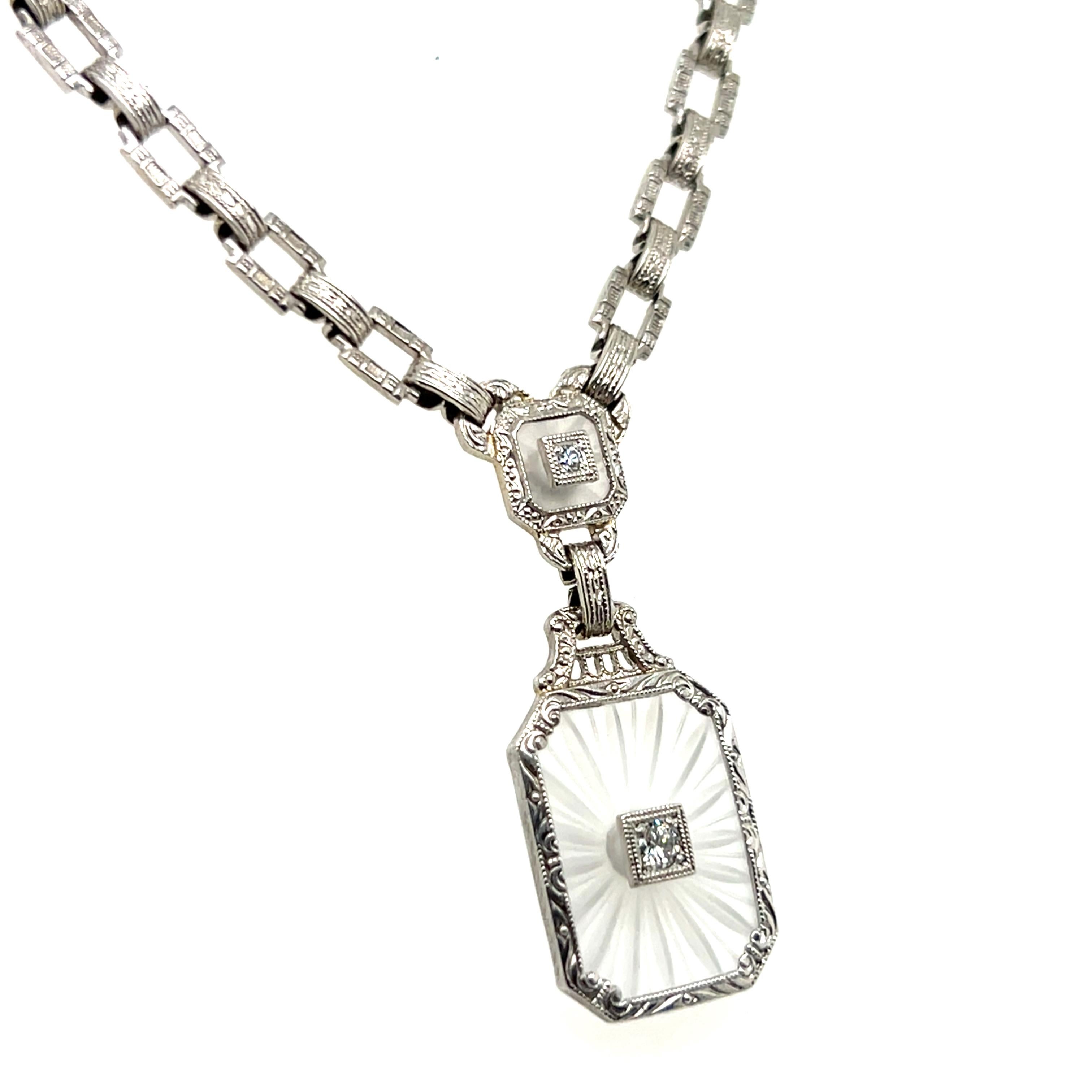 Collana Art Deco con cristalli di rocca e diamanti in oro bianco 14k A Link 1920 5
