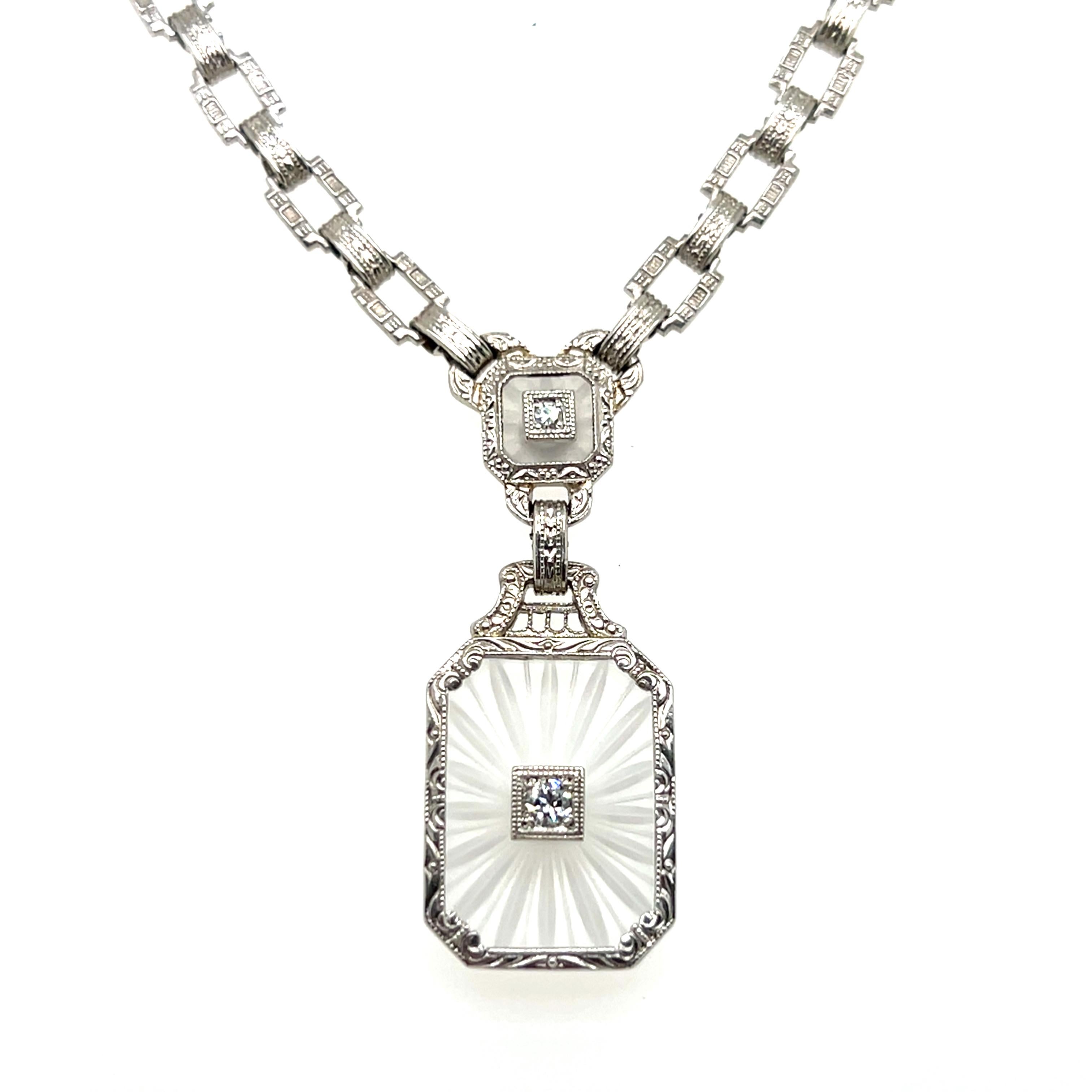 Collana Art Deco con cristalli di rocca e diamanti in oro bianco 14k A Link 1920 3