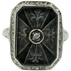 Art Deco Rock Crystal Diamond Flower Ring Edwardian Filigree 14 Karat Gold