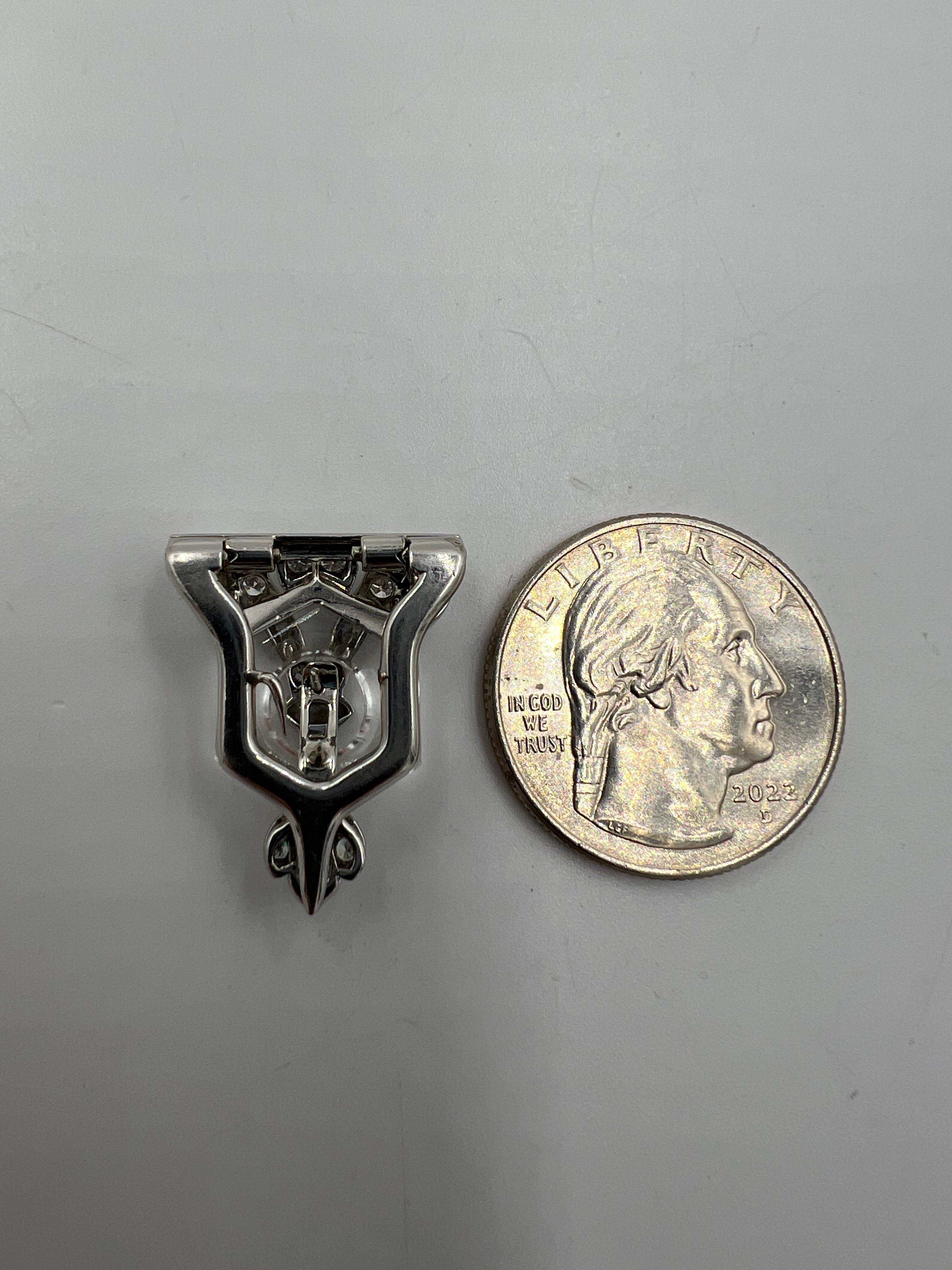 Art Deco Rock Crystal Diamond Platinum Clip Pendant Circa 1925 For Sale 1