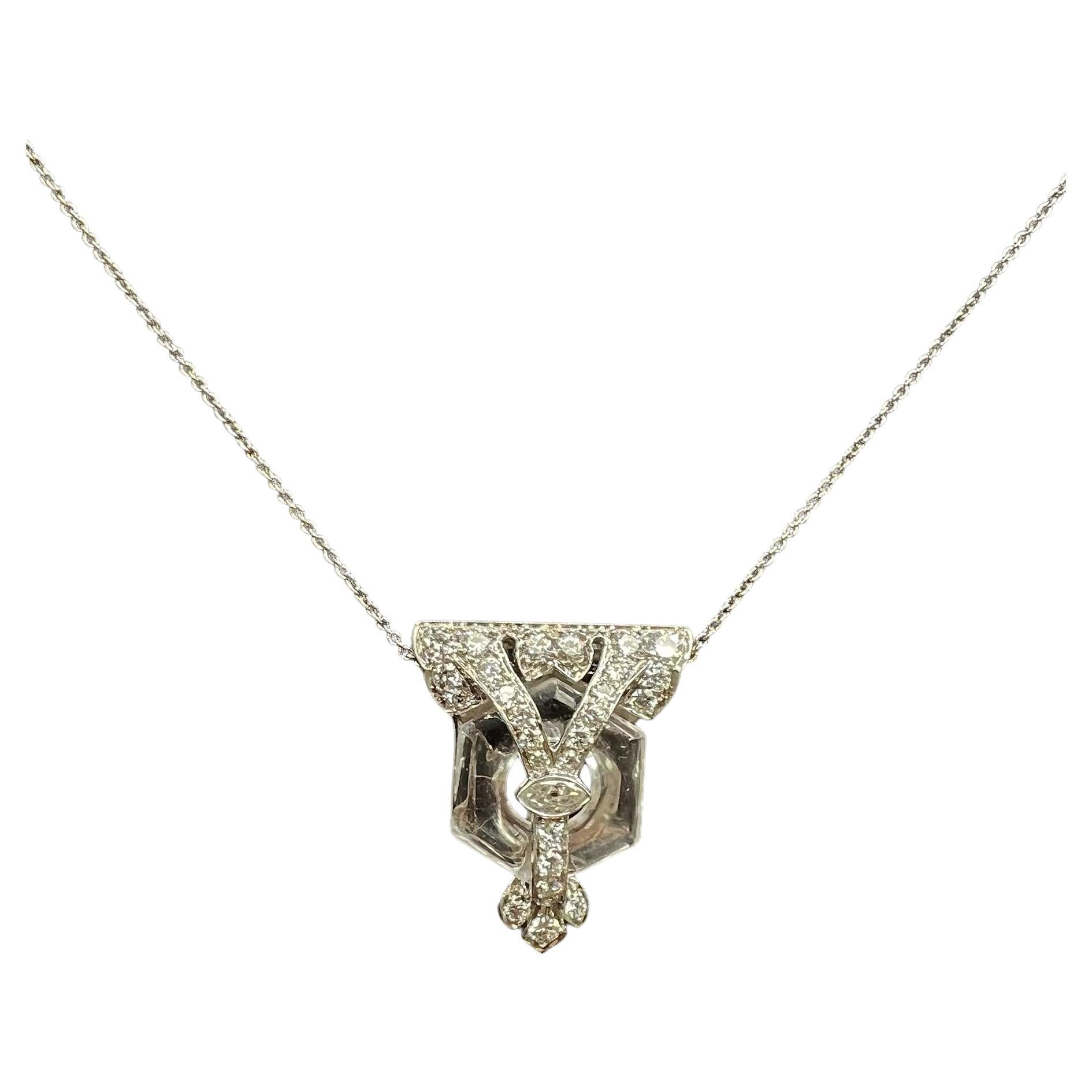 Art Deco Rock Crystal Diamond Platinum Clip Pendant Circa 1925