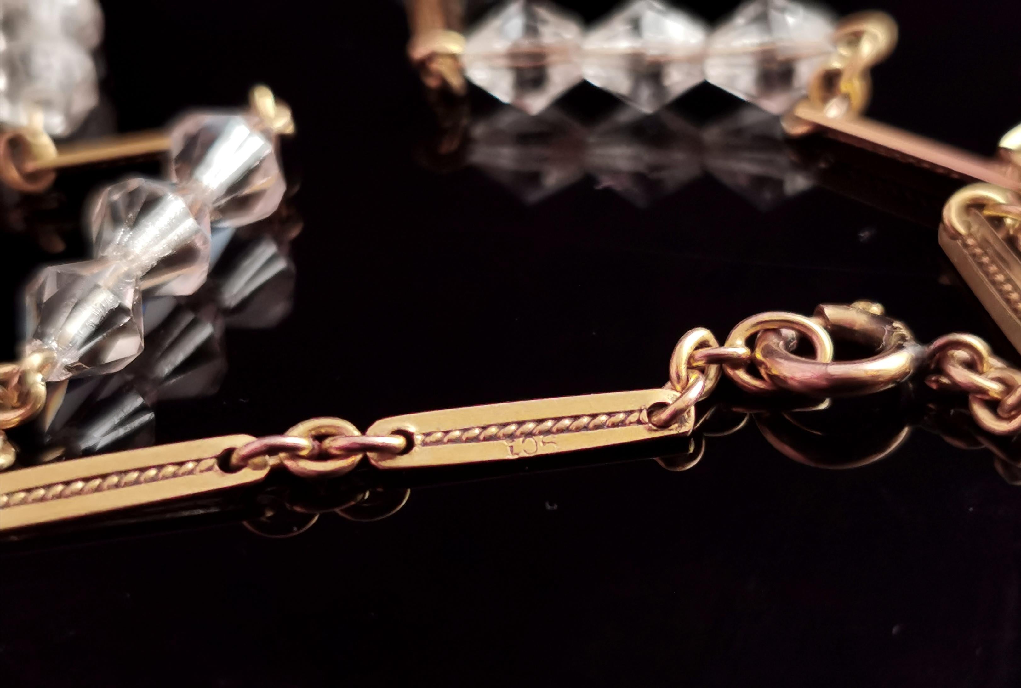 Art Deco Rock Crystal Drop Pendant Necklace, 9 Karat Yellow Gold, Bar Link 6