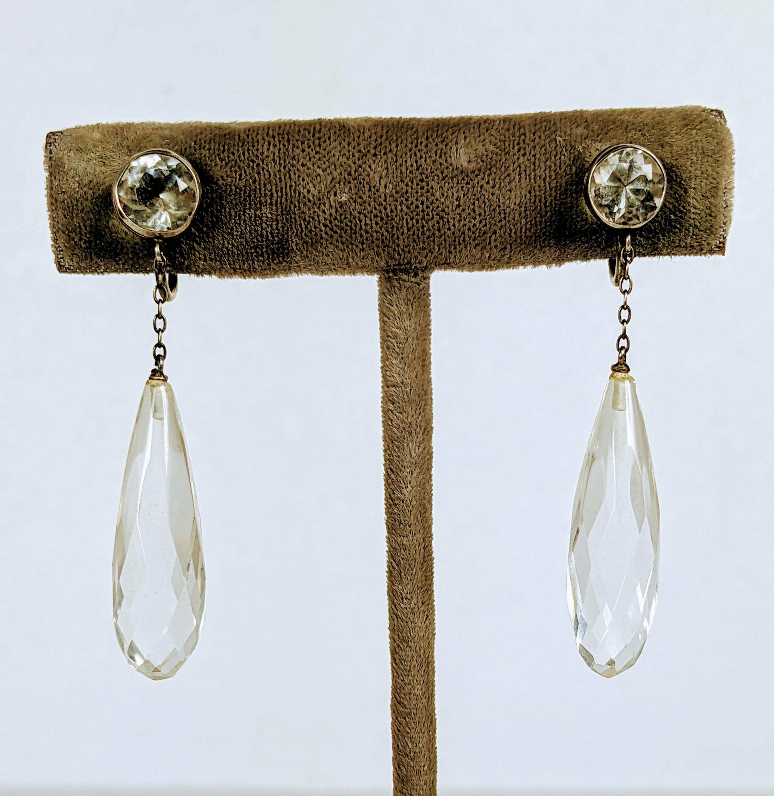Art Deco Rock Crystal Flapper Earrings from the 1920's set in sterling. Original screw back fittings. Lovely greek key pattern set around central crystal. 1920's USA. 2