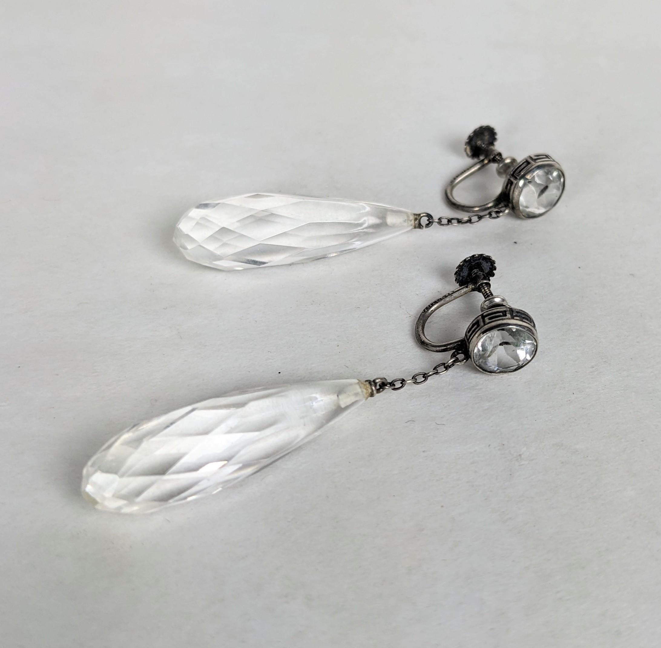 Women's or Men's Art Deco Rock Crystal Flapper Earrings For Sale