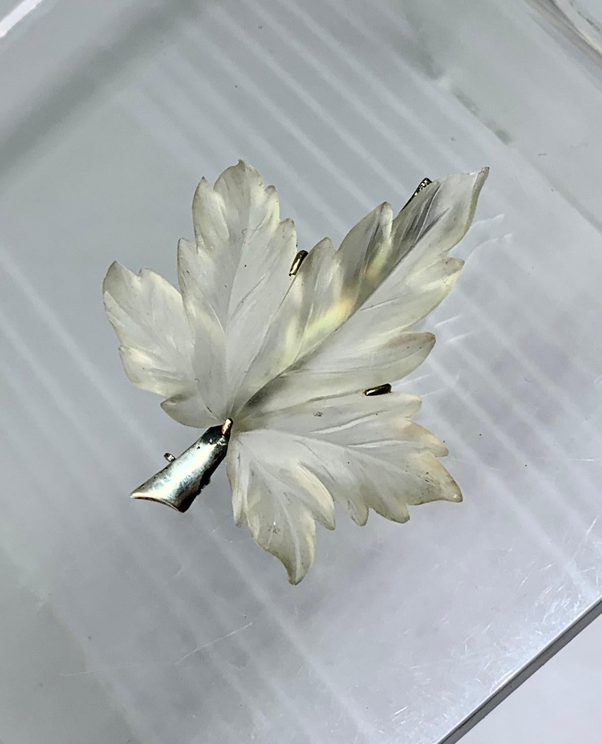 Art Deco Rock Crystal Leaf Brooch Pin Idar Oberstein Germany Sterling Silver For Sale 1